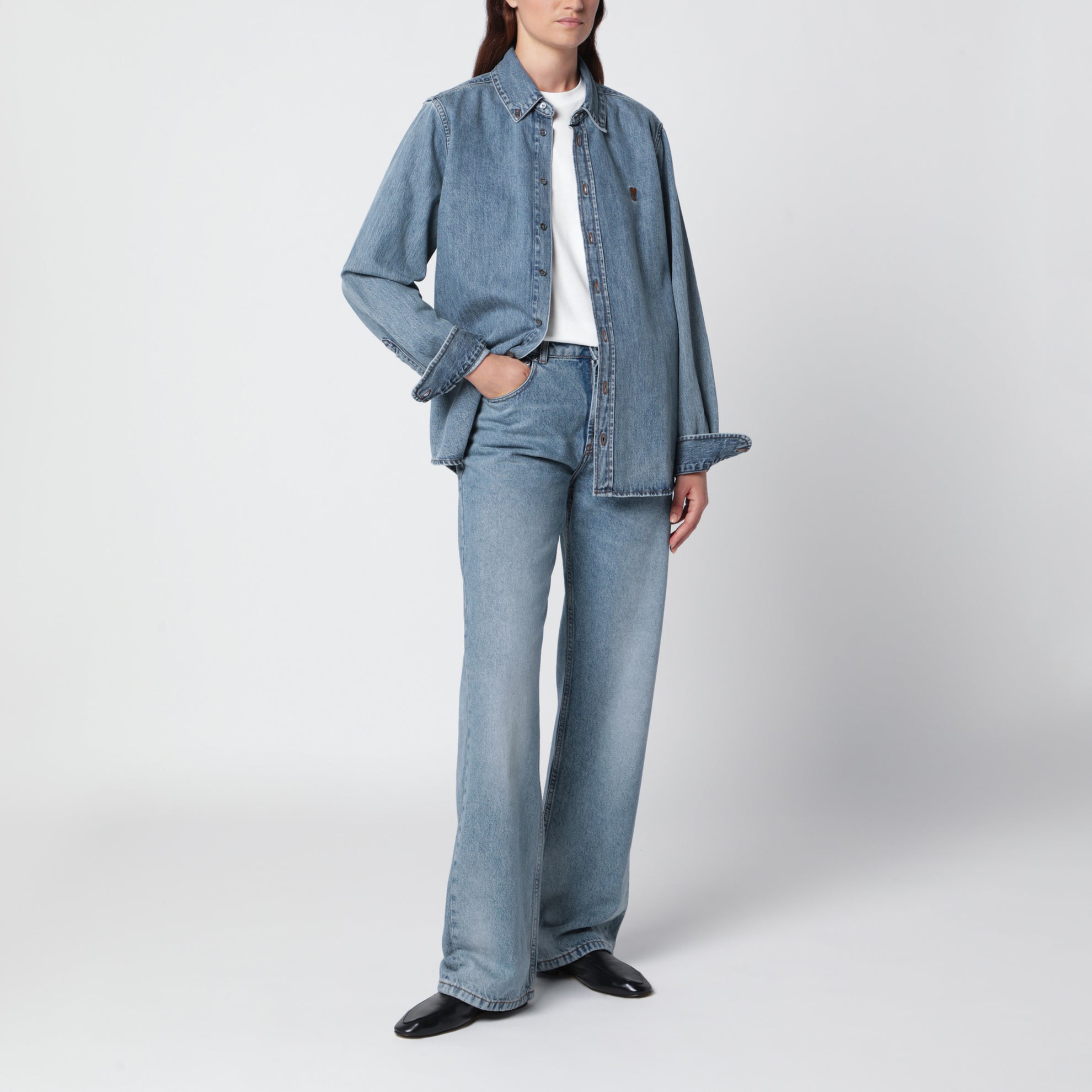 Chemise Ami de Coeur en denim bleu effet usé