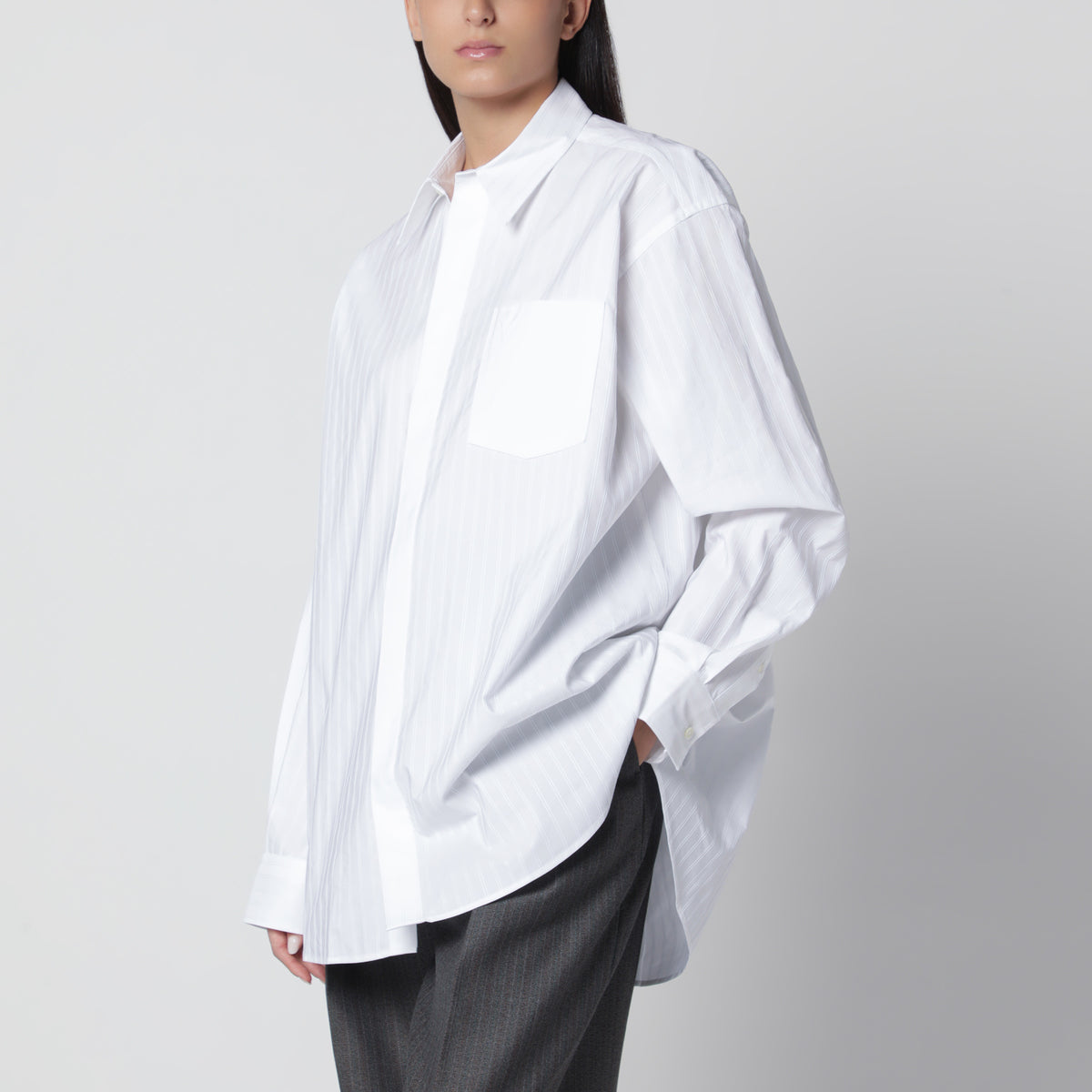 Weißes Baumwollpopeline-Hemd Large Fit