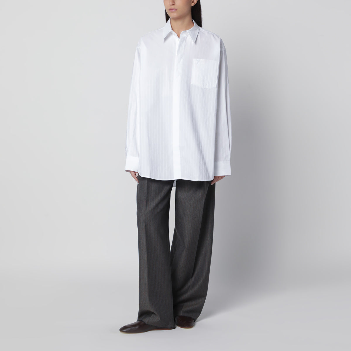 Weißes Baumwollpopeline-Hemd Large Fit