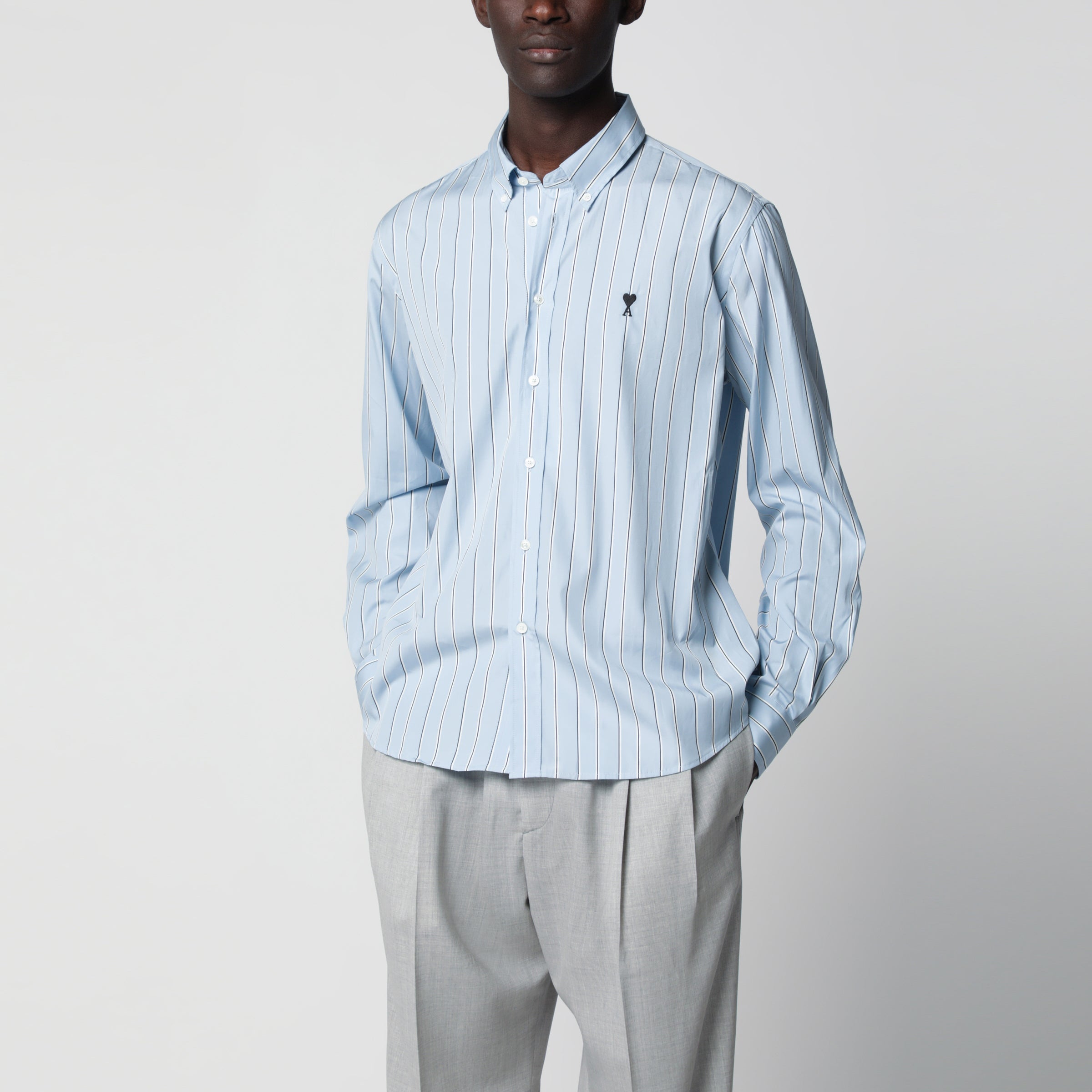 Ami Paris Light blue striped Ami de Coeur shirt | TheDoubleF