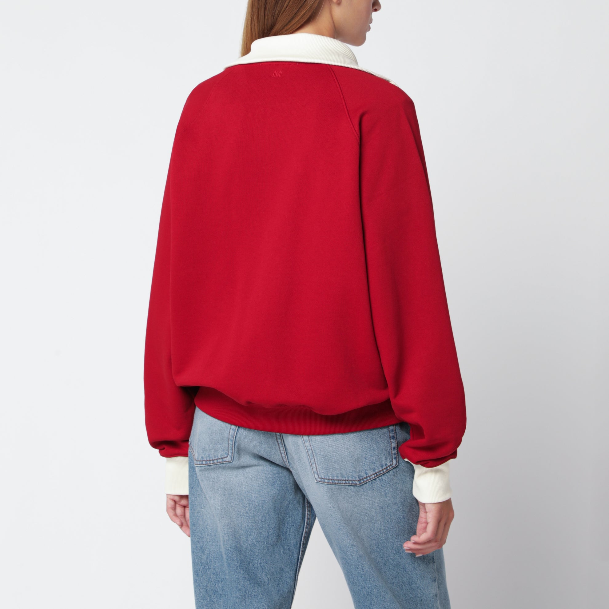 Ami de Coeur Sweatshirt mit Reißverschluss aus Baumwolle, Rot/Elfenbein