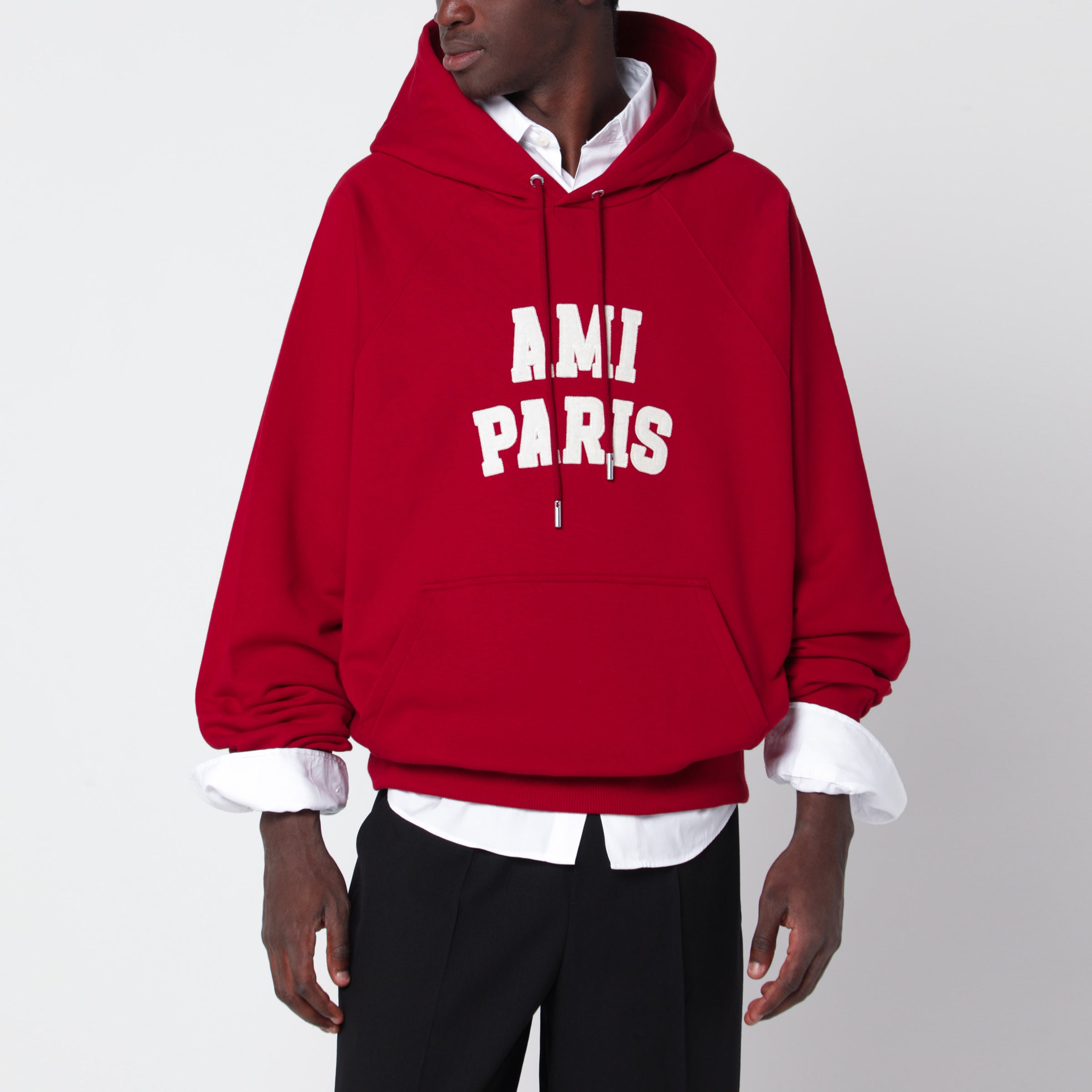 Ami Paris Red cotton hooded sweatshirt | TheDoubleF
