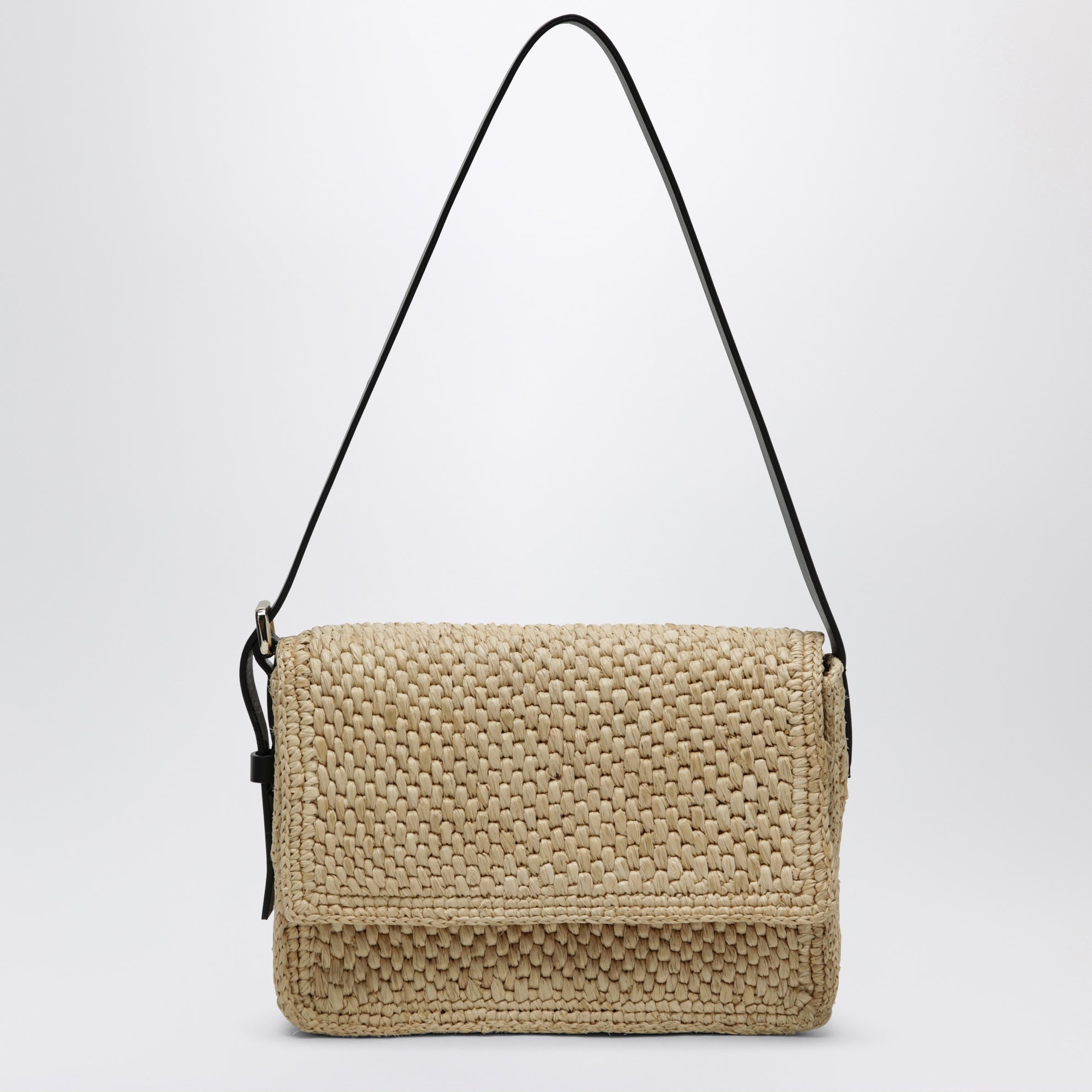 Borsa a spalla in rafia e pelle