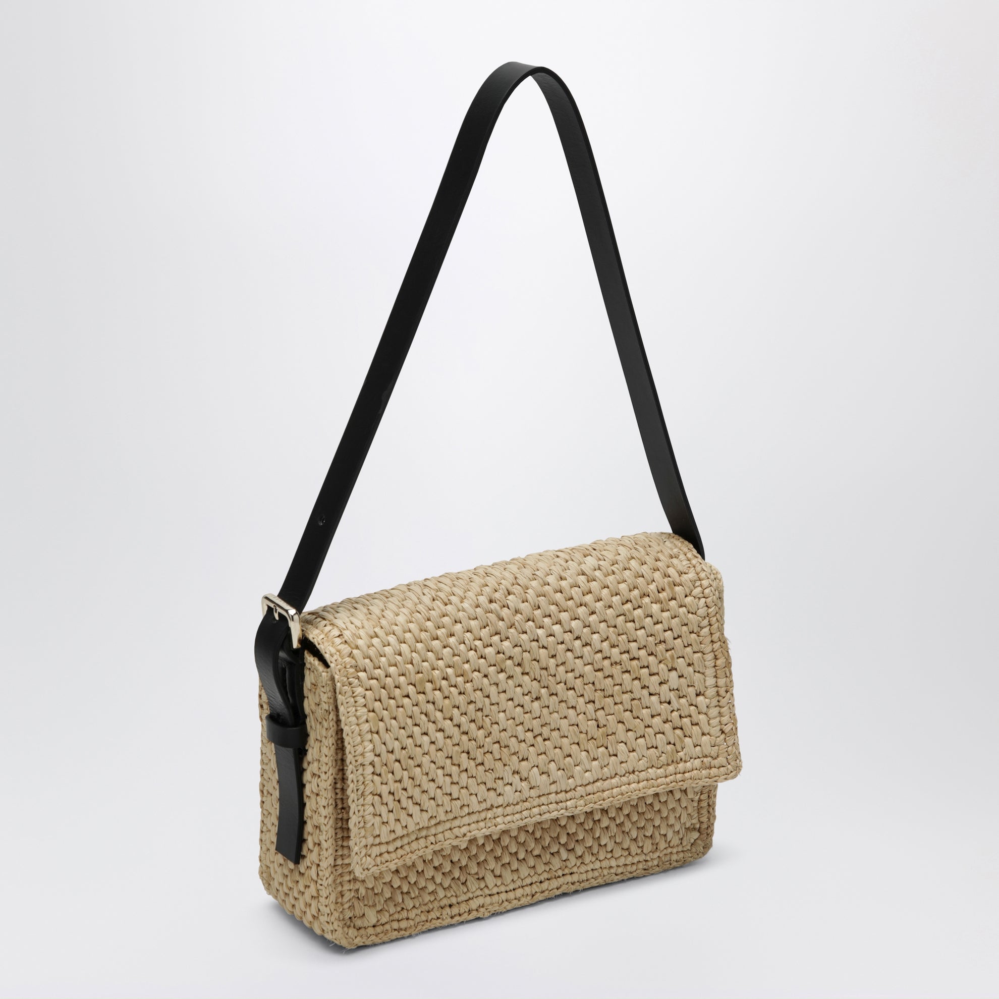 Borsa a spalla in rafia e pelle