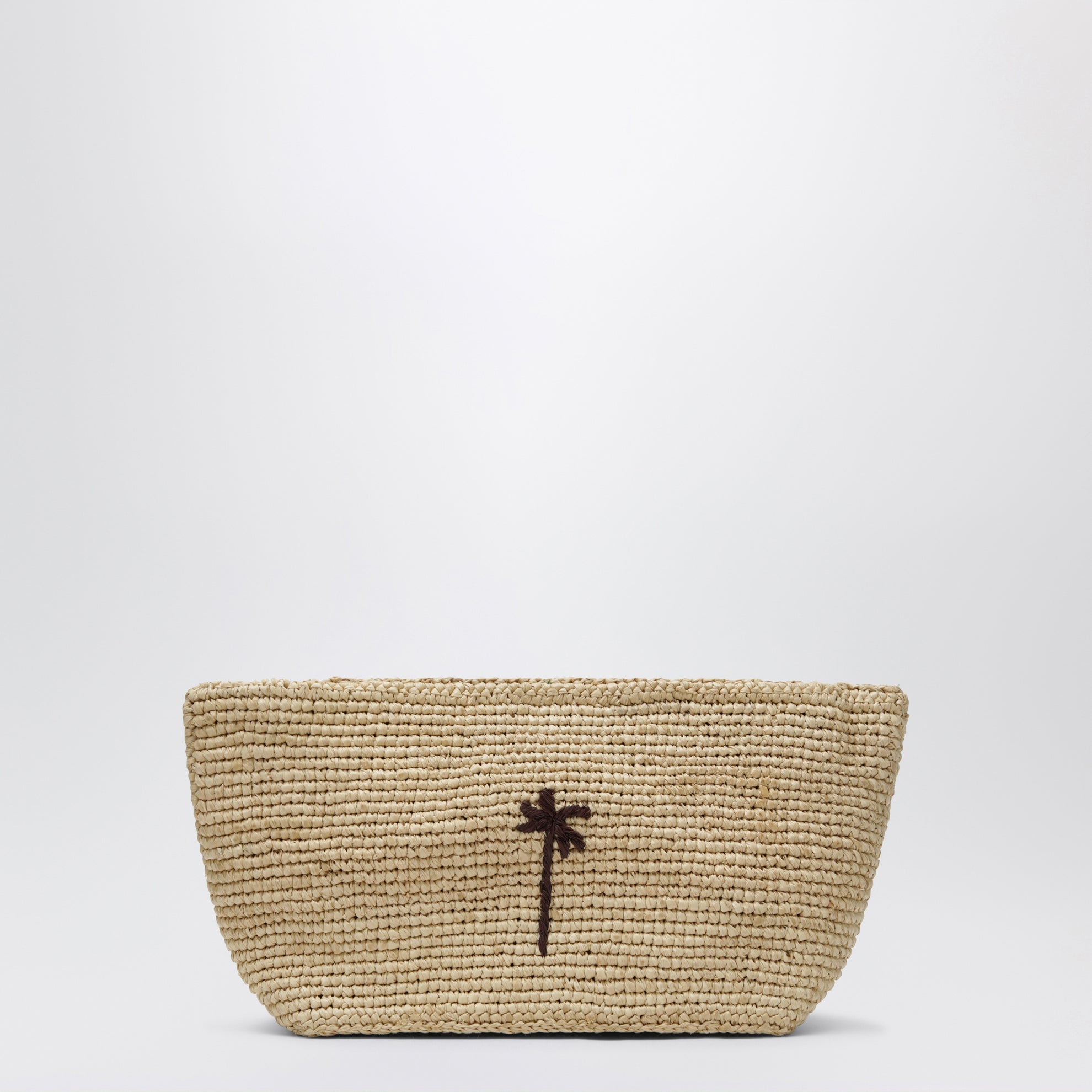 Raffia clutch with logo embroidery
