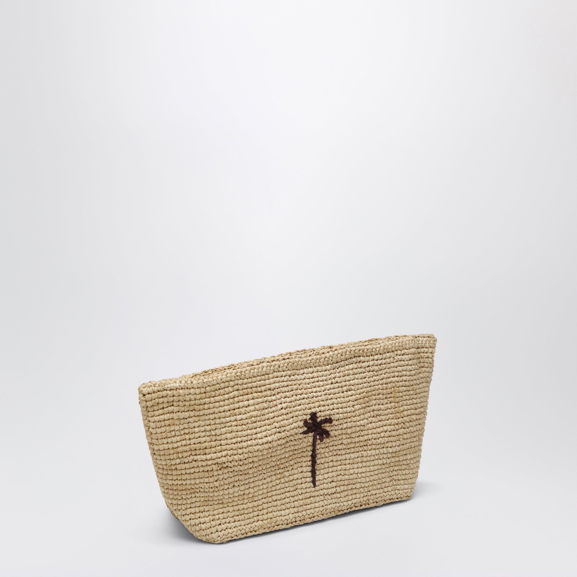 Raffia clutch with logo embroidery