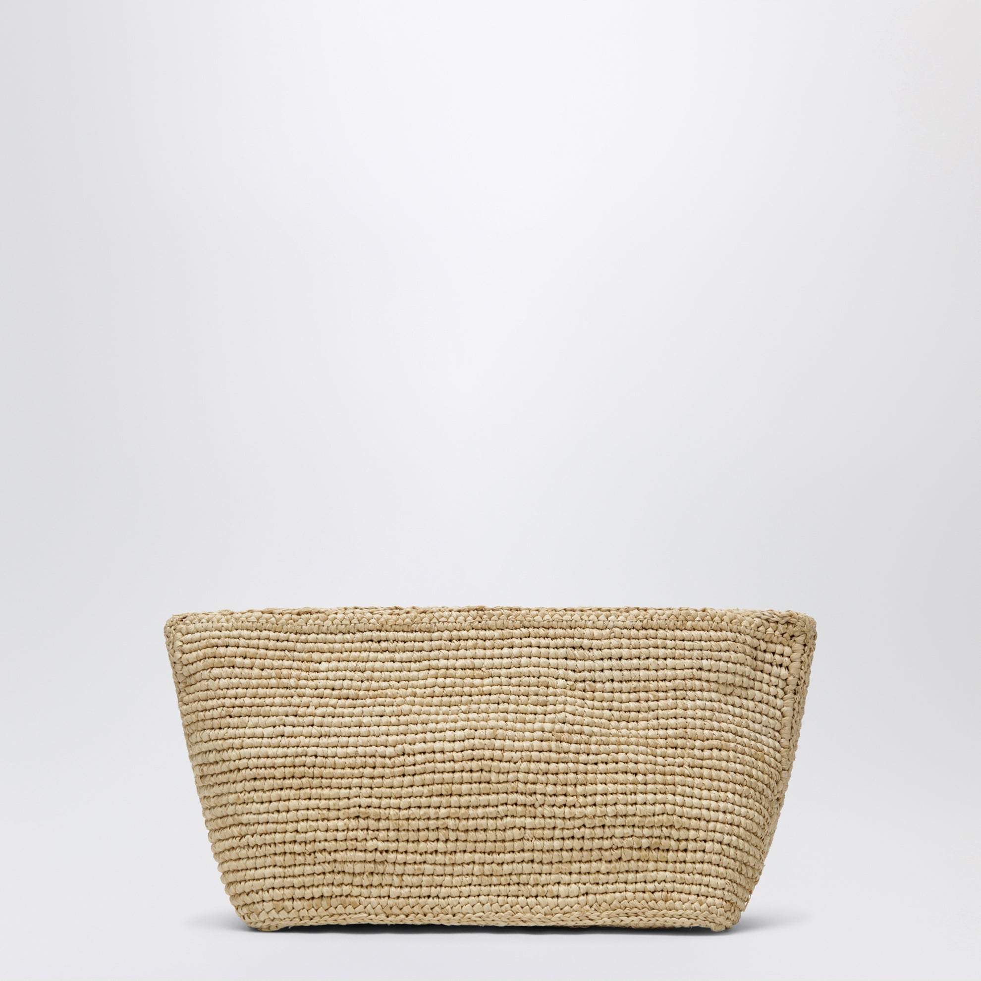 Raffia clutch with logo embroidery
