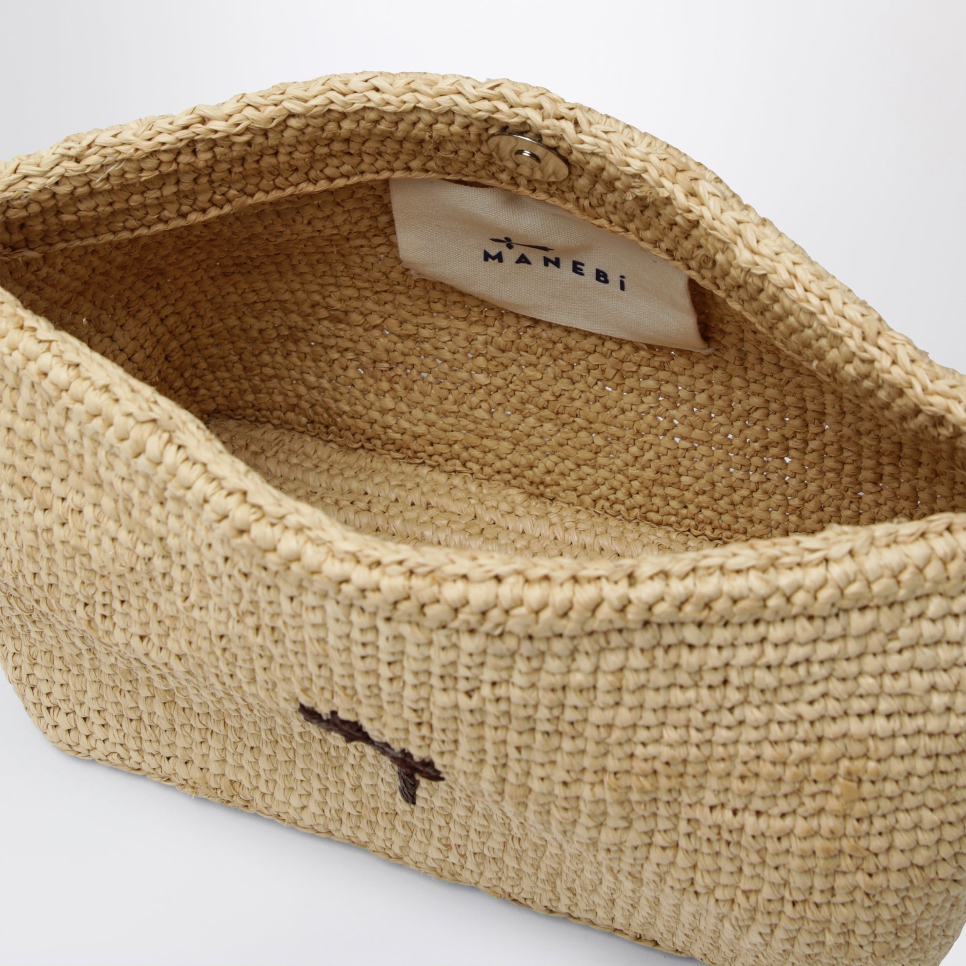 Raffia clutch with logo embroidery