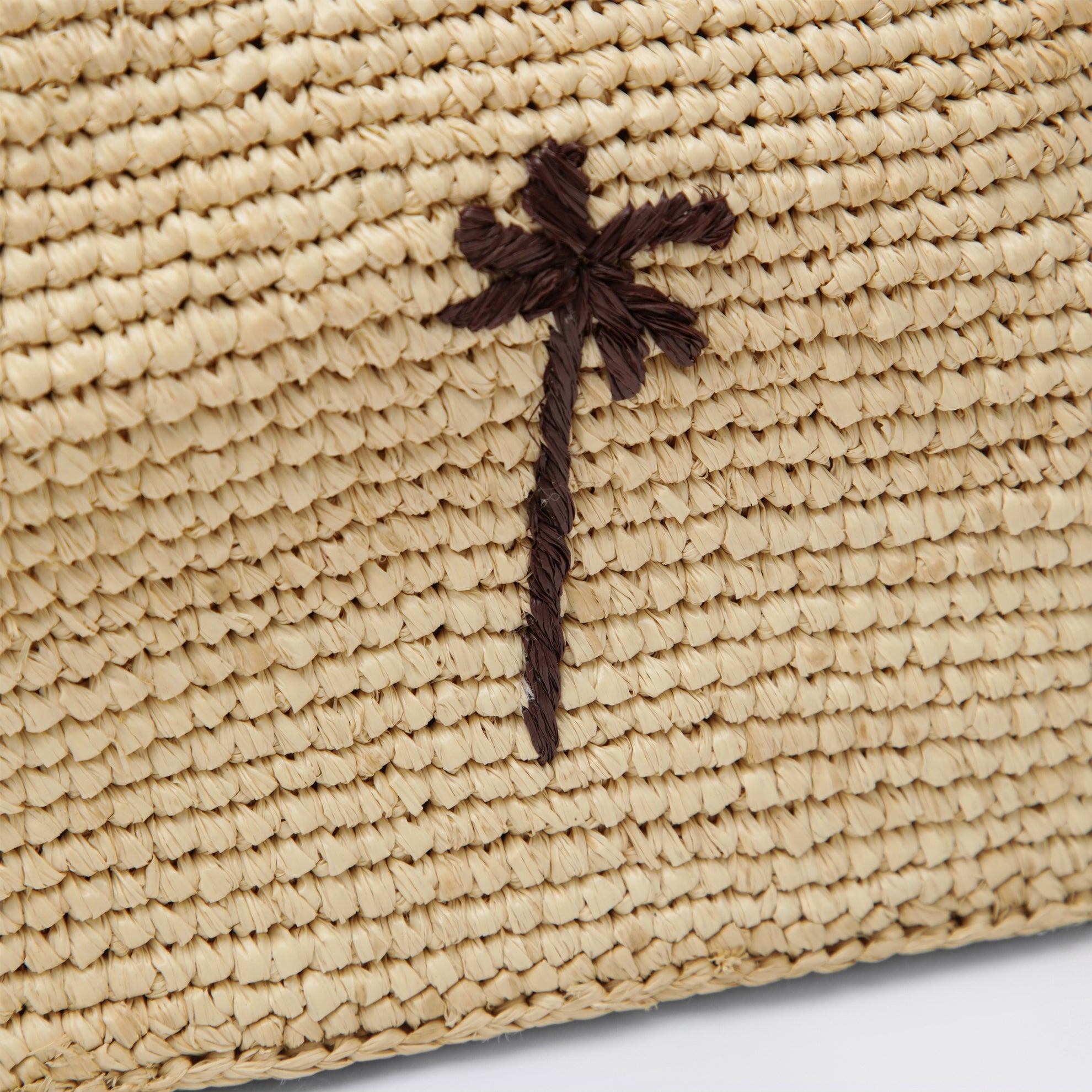 Raffia clutch with logo embroidery