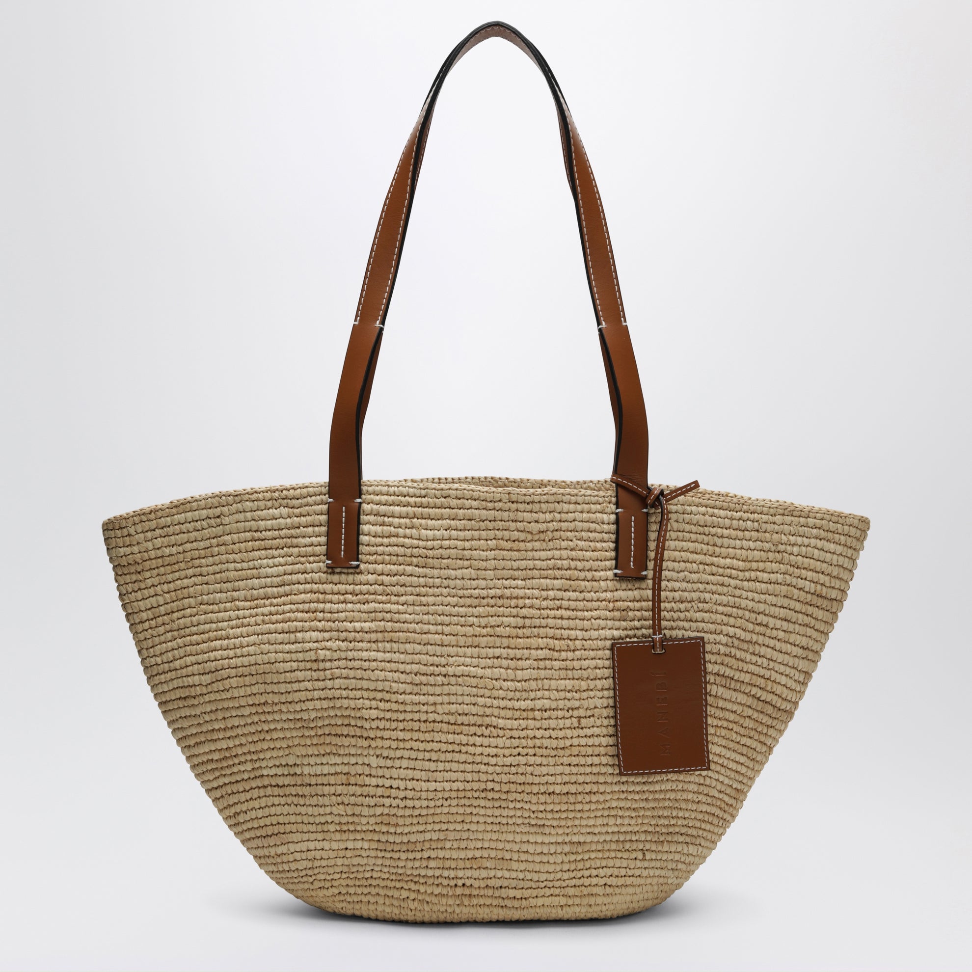 Borsa a spalla in rafia e pelle