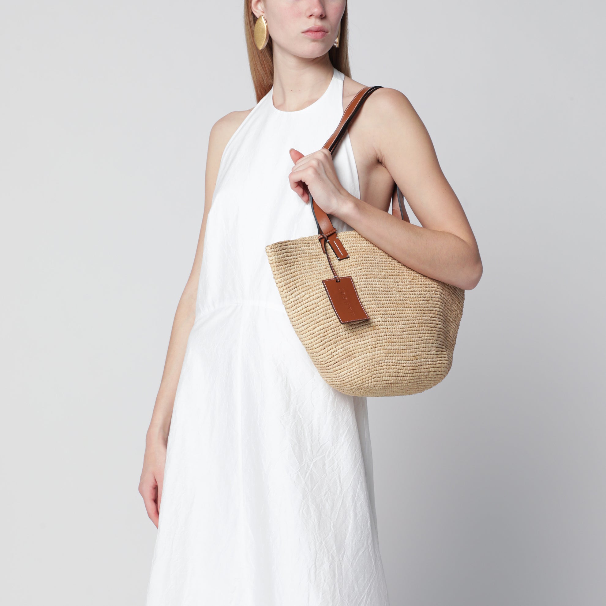 Borsa a spalla in rafia e pelle