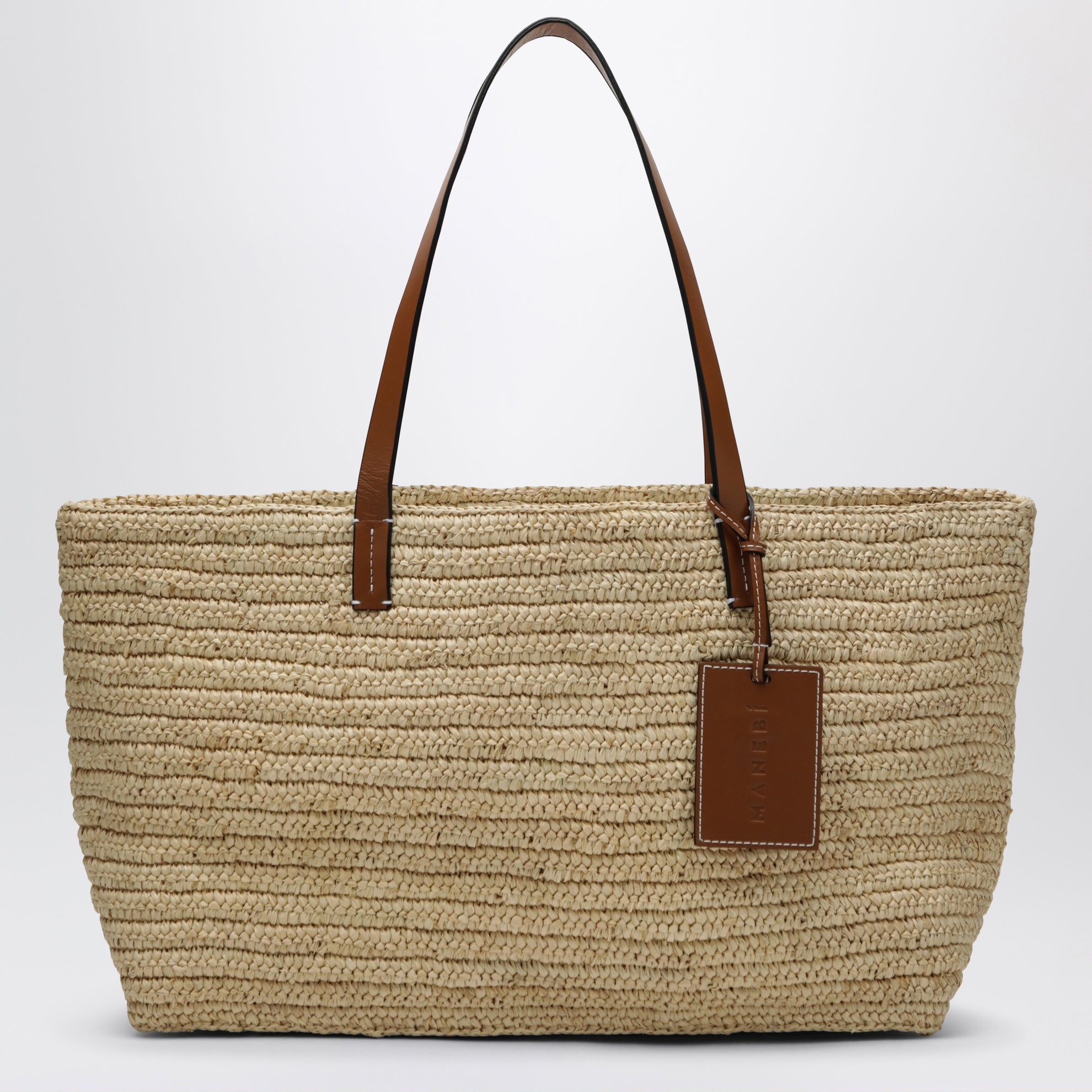 Raffia and leather shoulder bag
