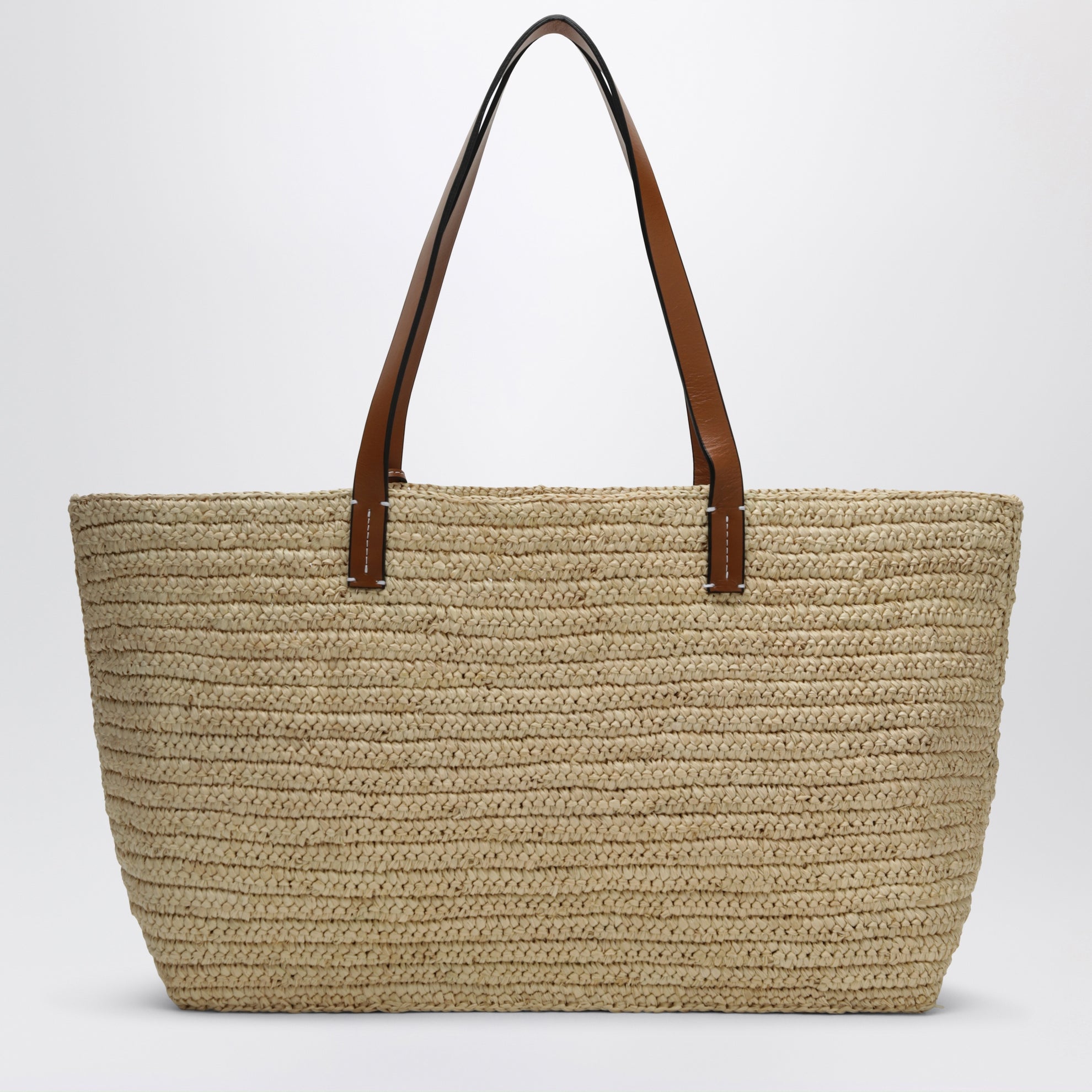 Raffia and leather shoulder bag
