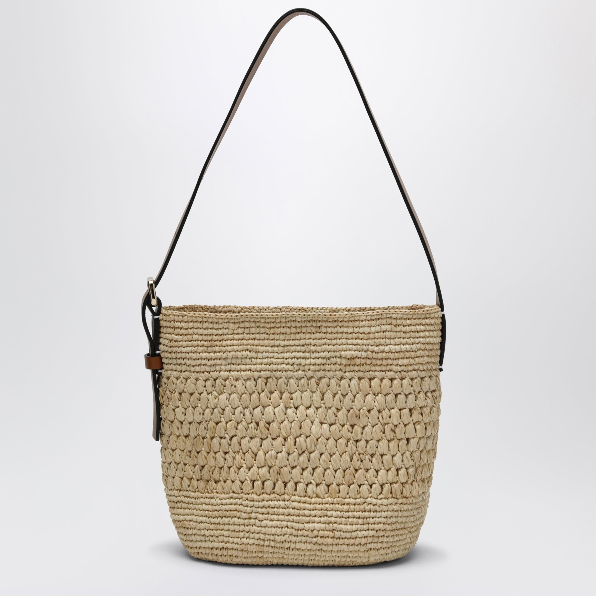 Borsa a tracolla in rafia e pelle