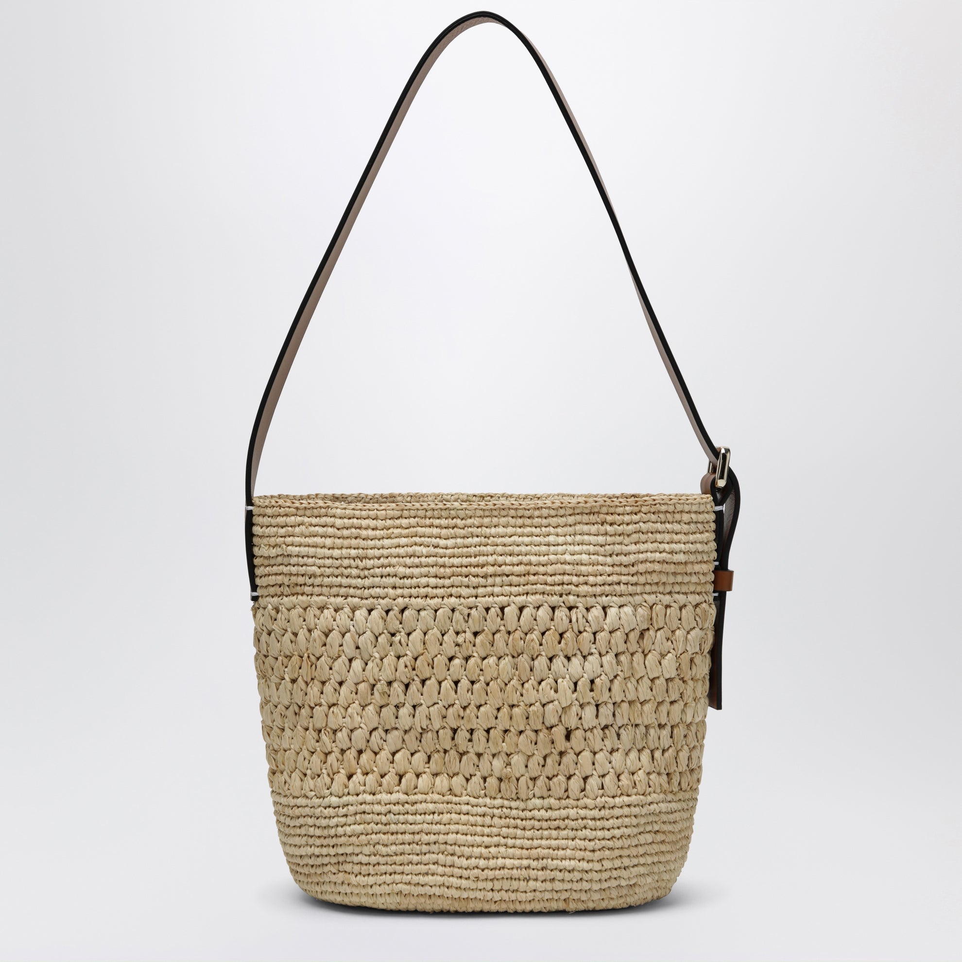 Borsa a tracolla in rafia e pelle