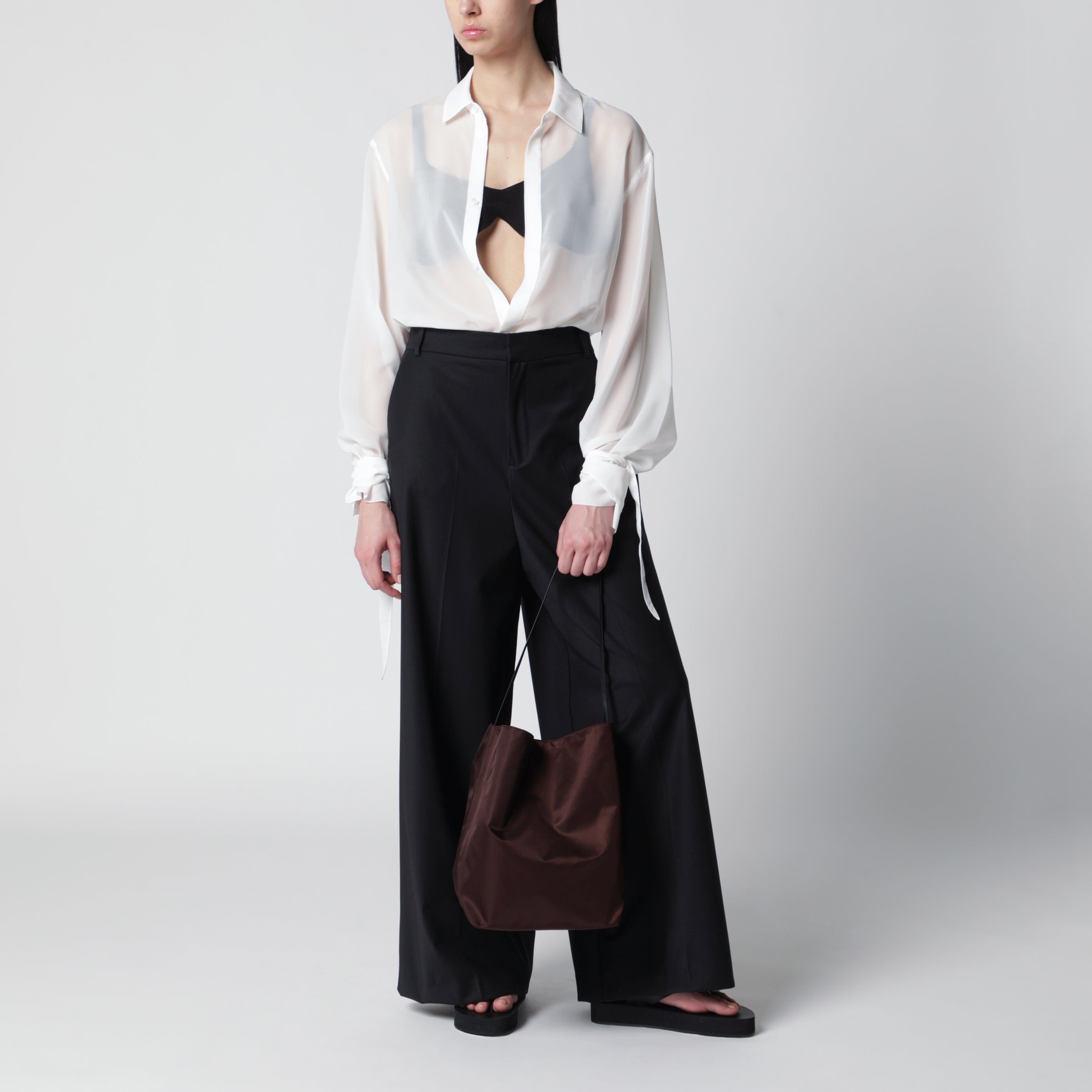 VALESQUE Bucket tote bag in brown nylon | TheDoubleF