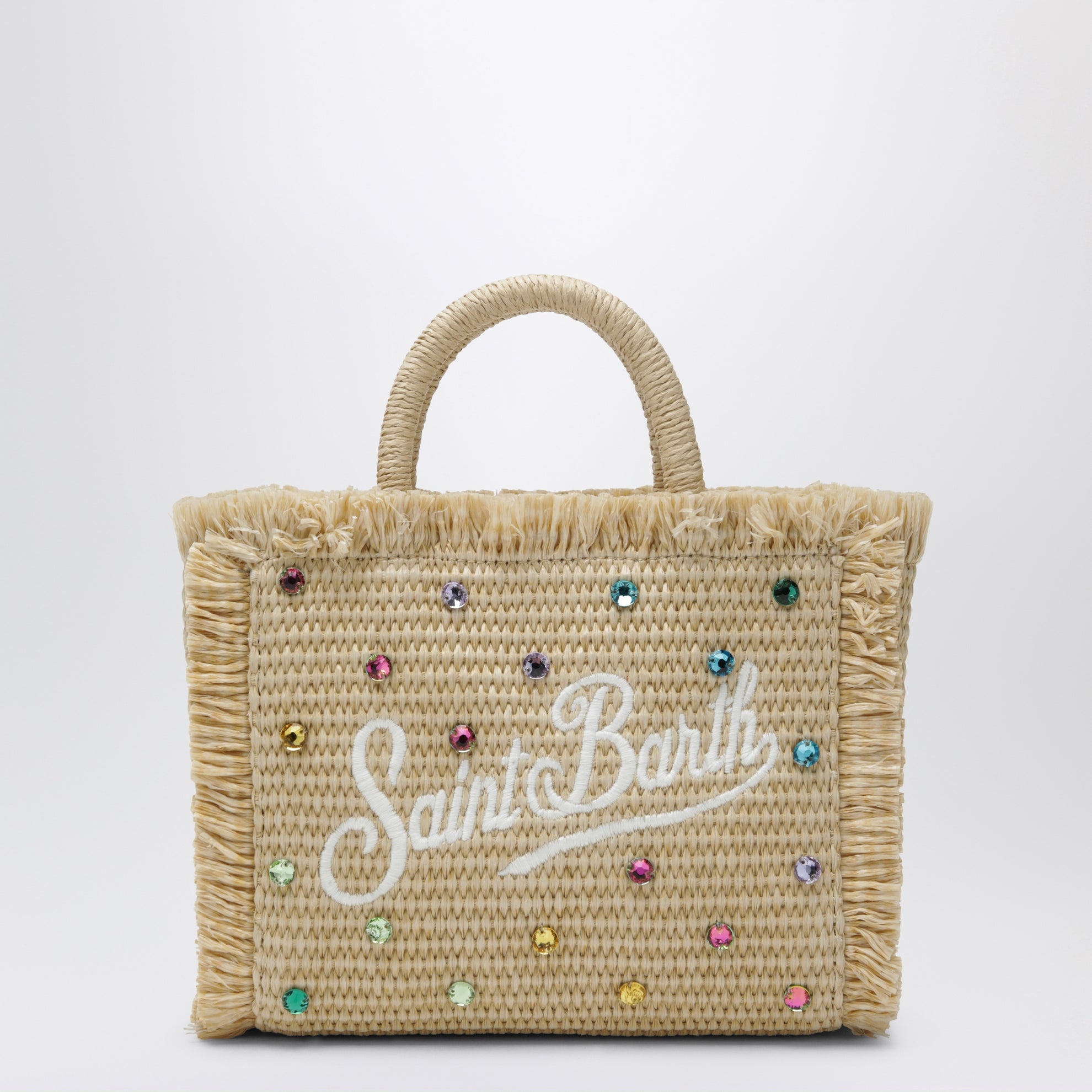 Kleine Colette-Tasche aus strohähnlichem Stoff mit Perlen