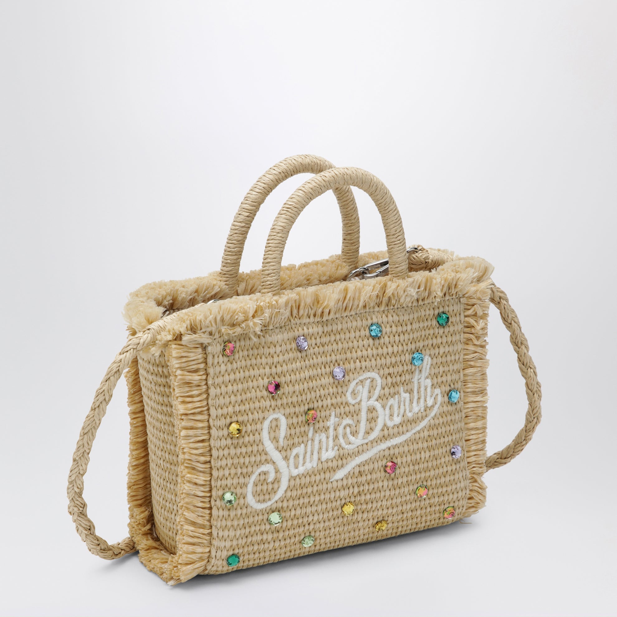 Kleine Colette-Tasche aus strohähnlichem Stoff mit Perlen