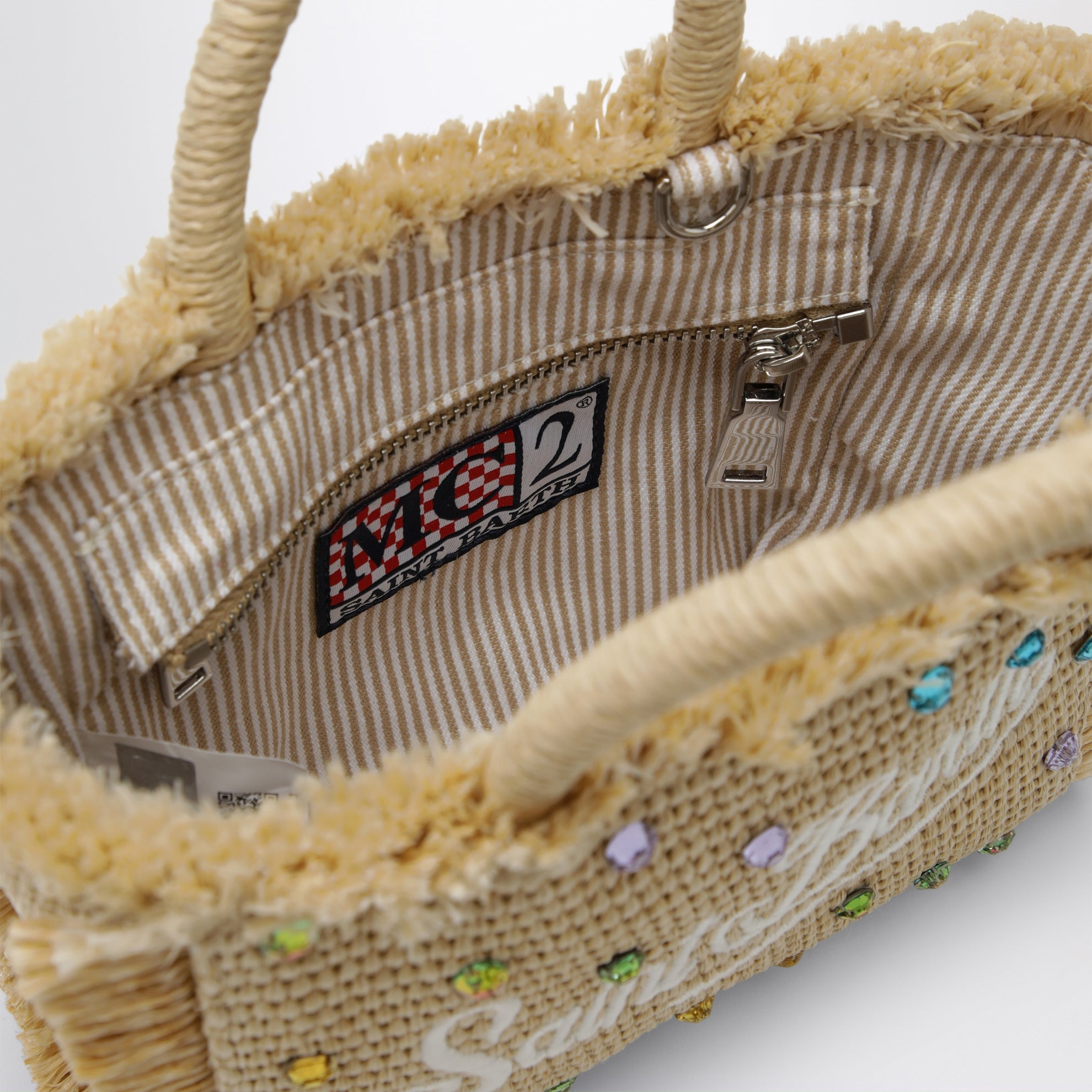 Kleine Colette-Tasche aus strohähnlichem Stoff mit Perlen