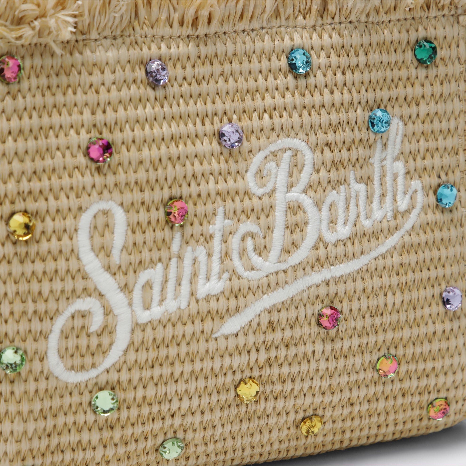 Kleine Colette-Tasche aus strohähnlichem Stoff mit Perlen