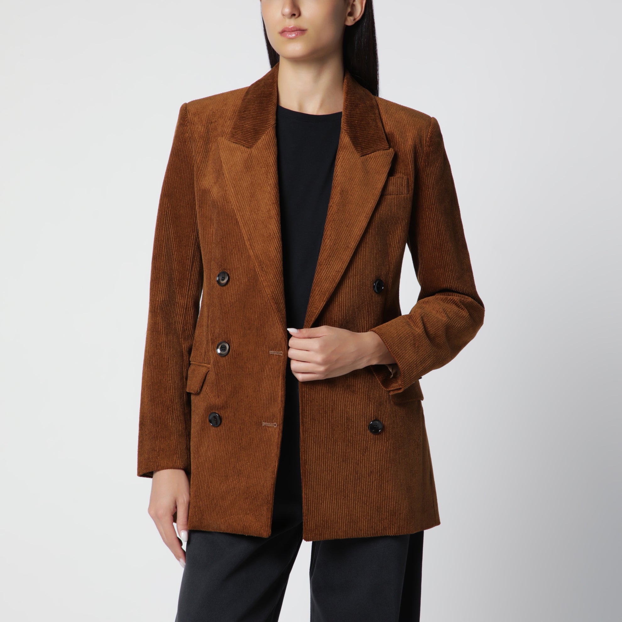 Caramel double-breasted corduroy jacket
