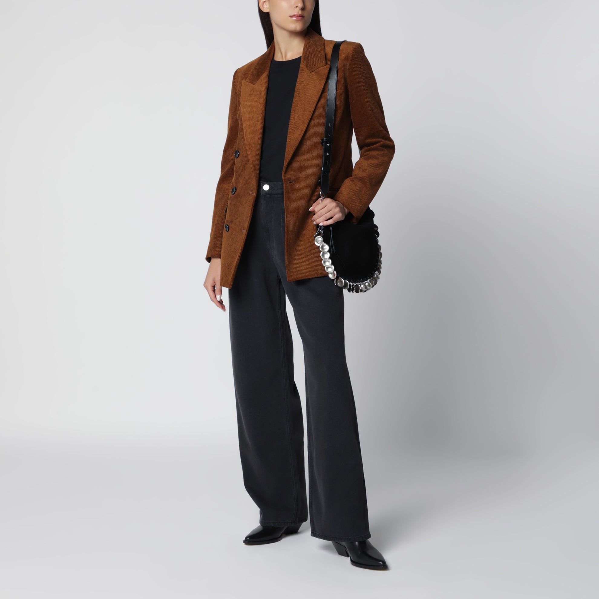 Caramel double-breasted corduroy jacket