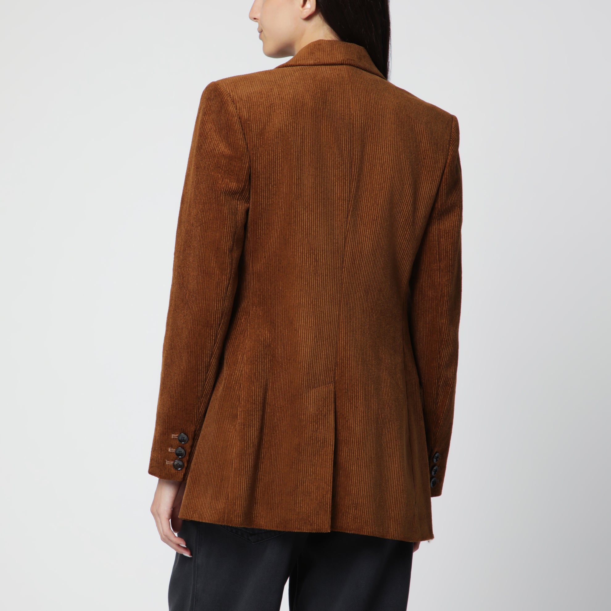 Caramel double-breasted corduroy jacket
