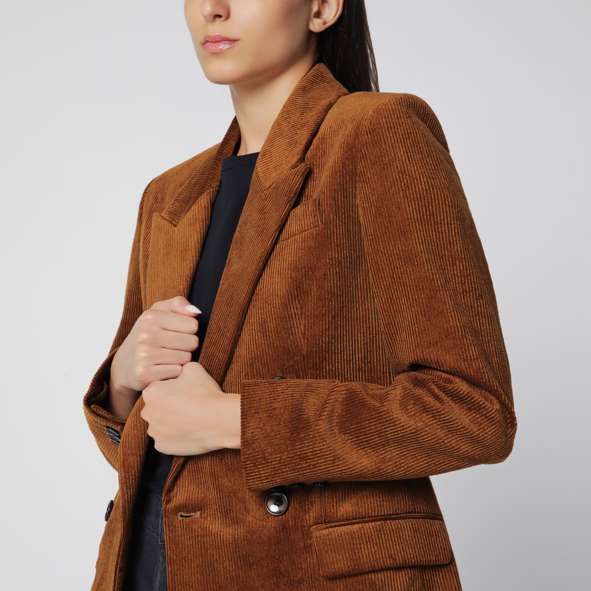 Caramel double-breasted corduroy jacket