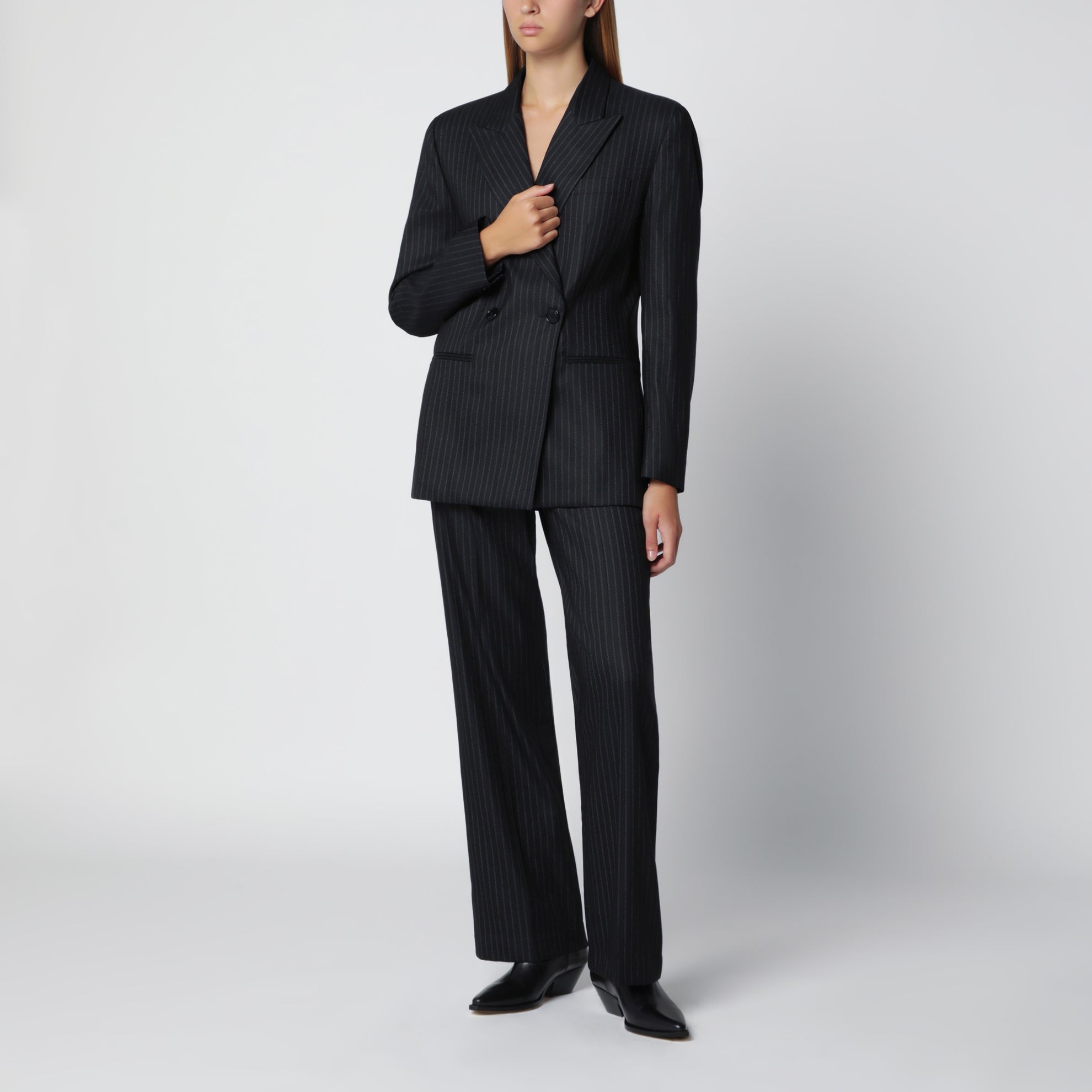 Black double-breasted pinstripe jacket