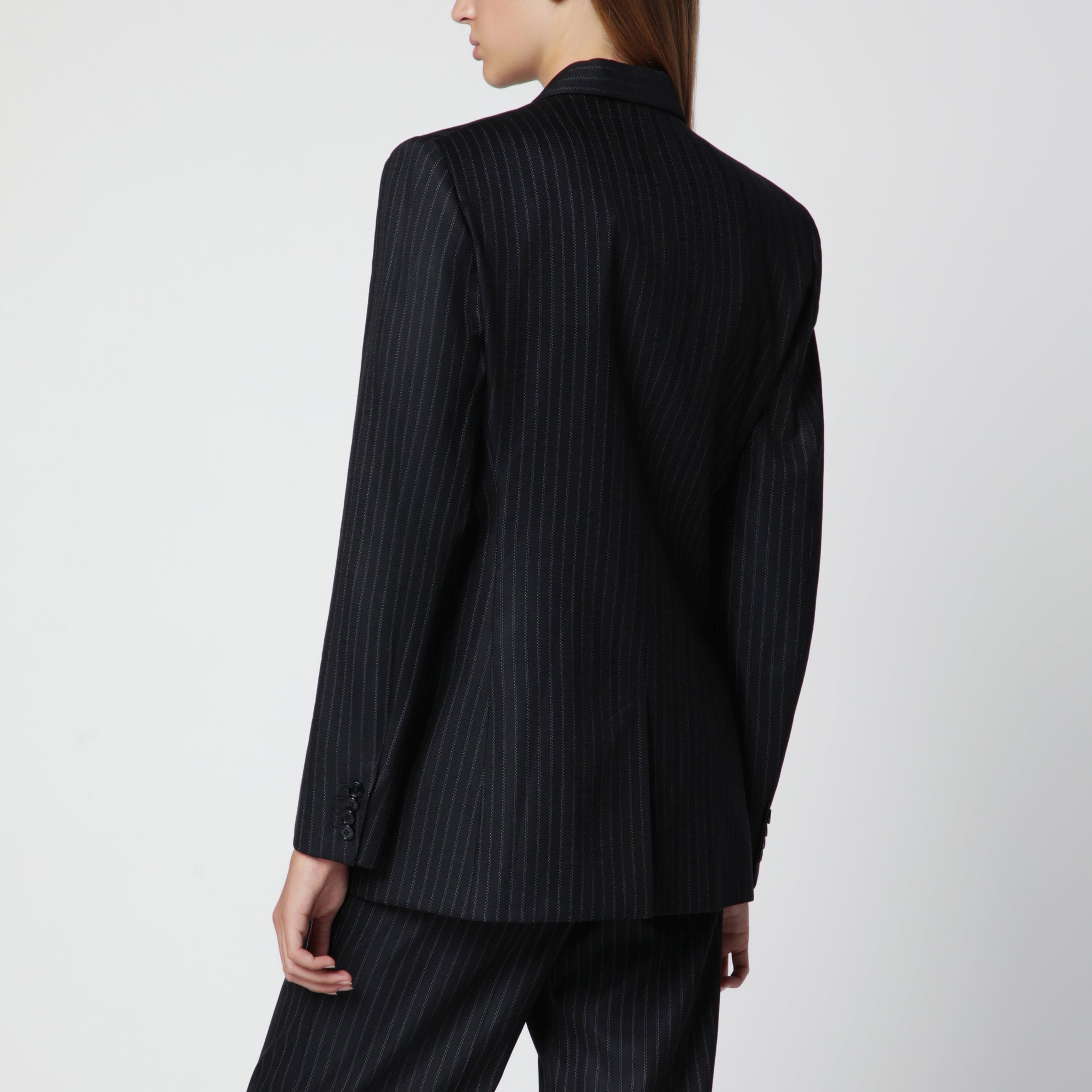 Black double-breasted pinstripe jacket