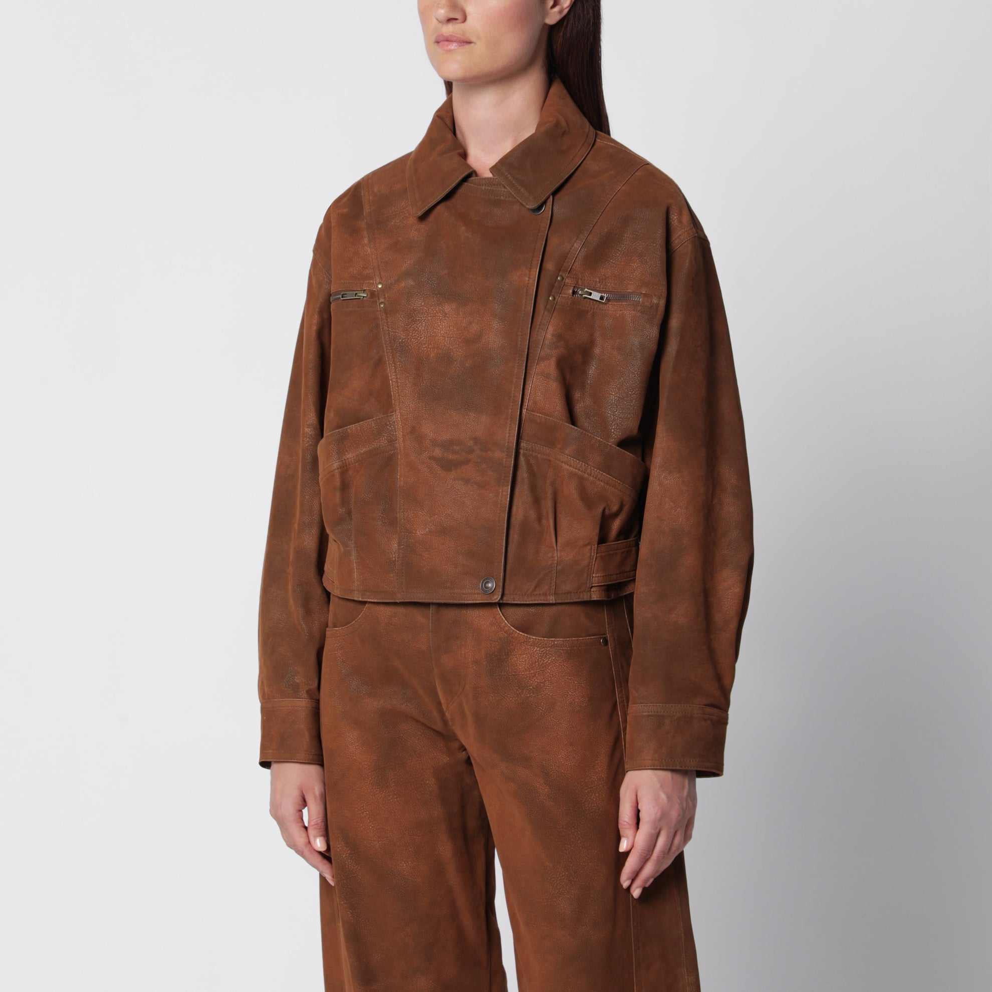Veste marron en daim effet vintage