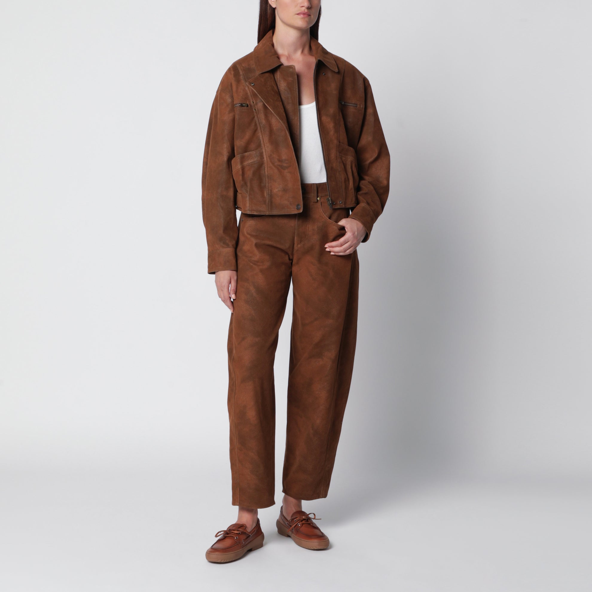 Veste marron en daim effet vintage