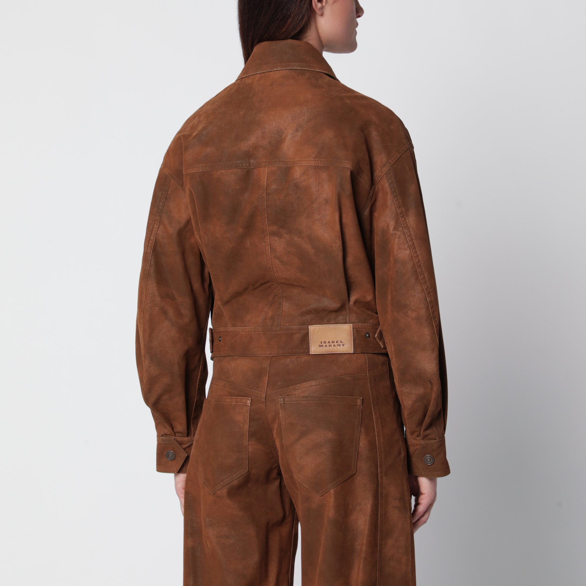 Veste marron en daim effet vintage