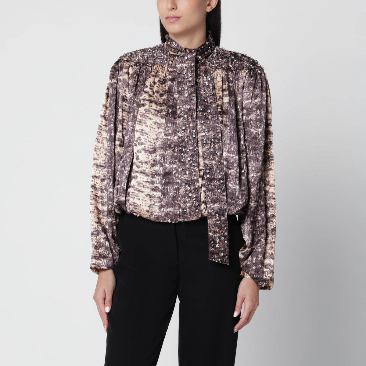 Beige Laraya blouse in silk with python print