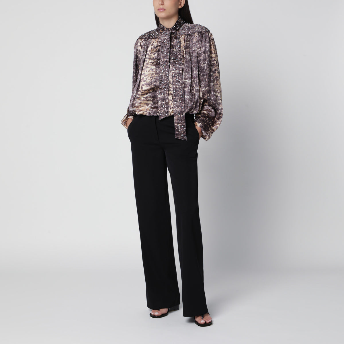 Beige Laraya blouse in silk with python print