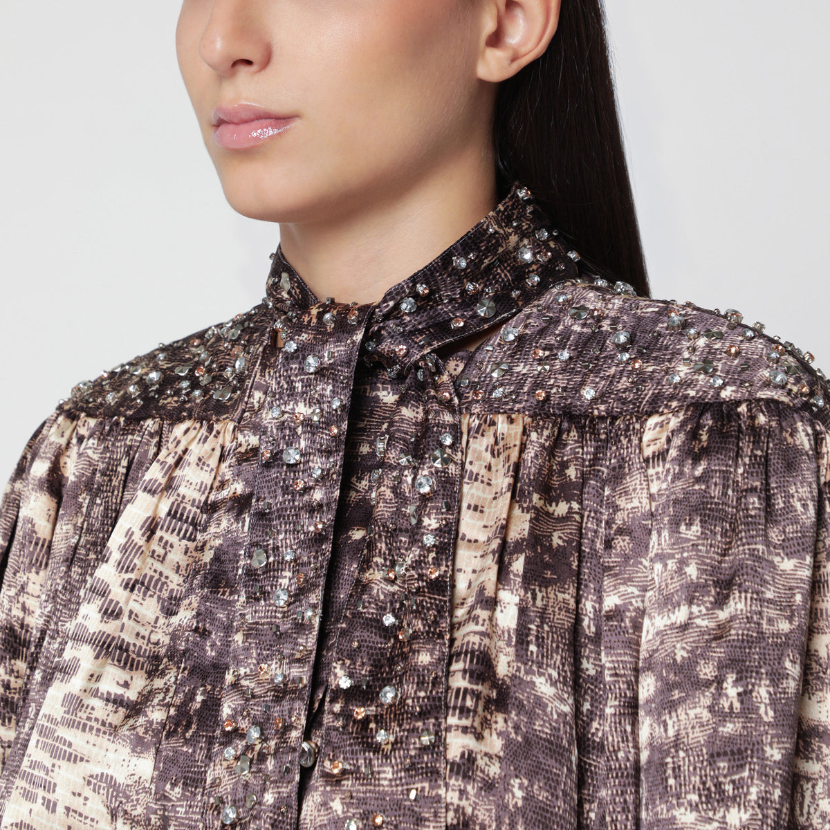Beige Laraya blouse in silk with python print