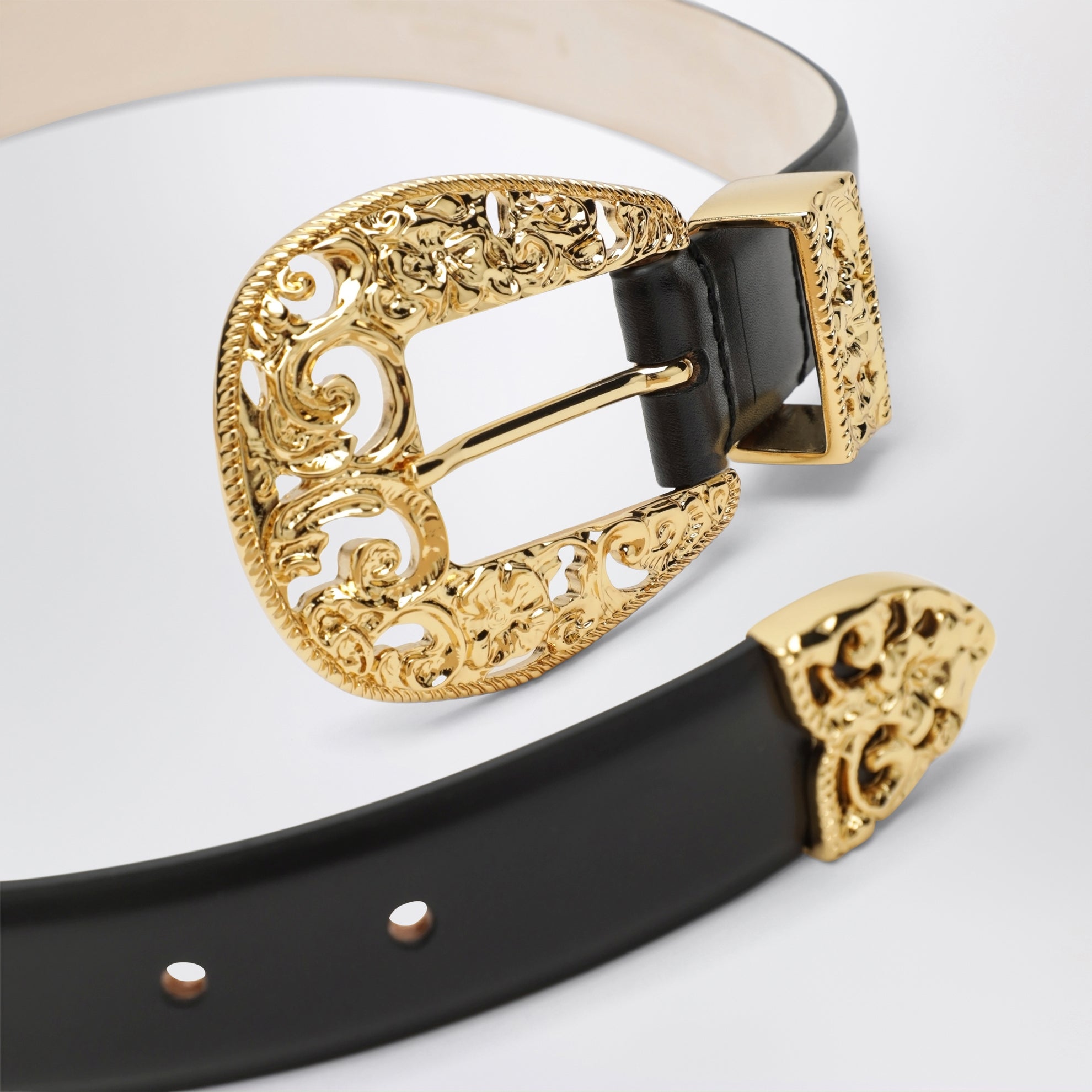 Cintura Versailles nera/oro in pelle