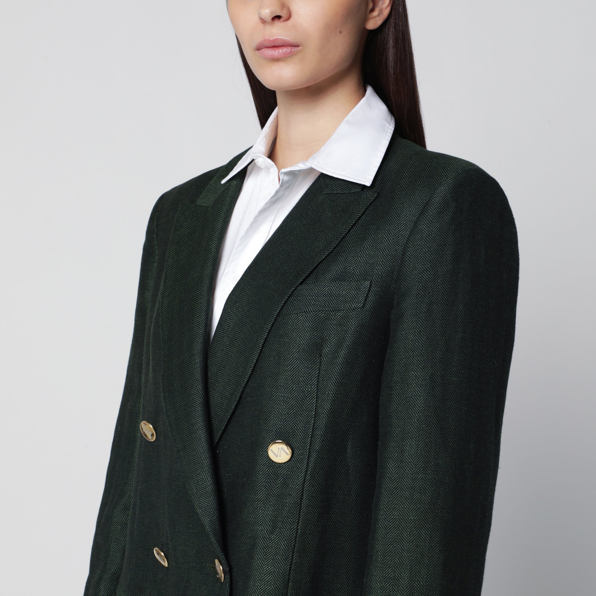Veste double boutonnage verte en mélange lin