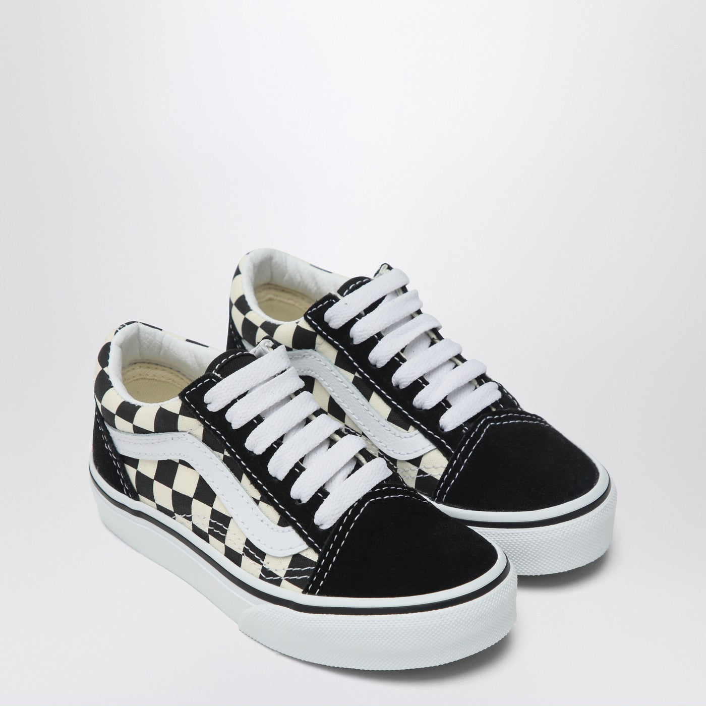 Baskets Old Skool blanches/noires avec motifs à carreaux