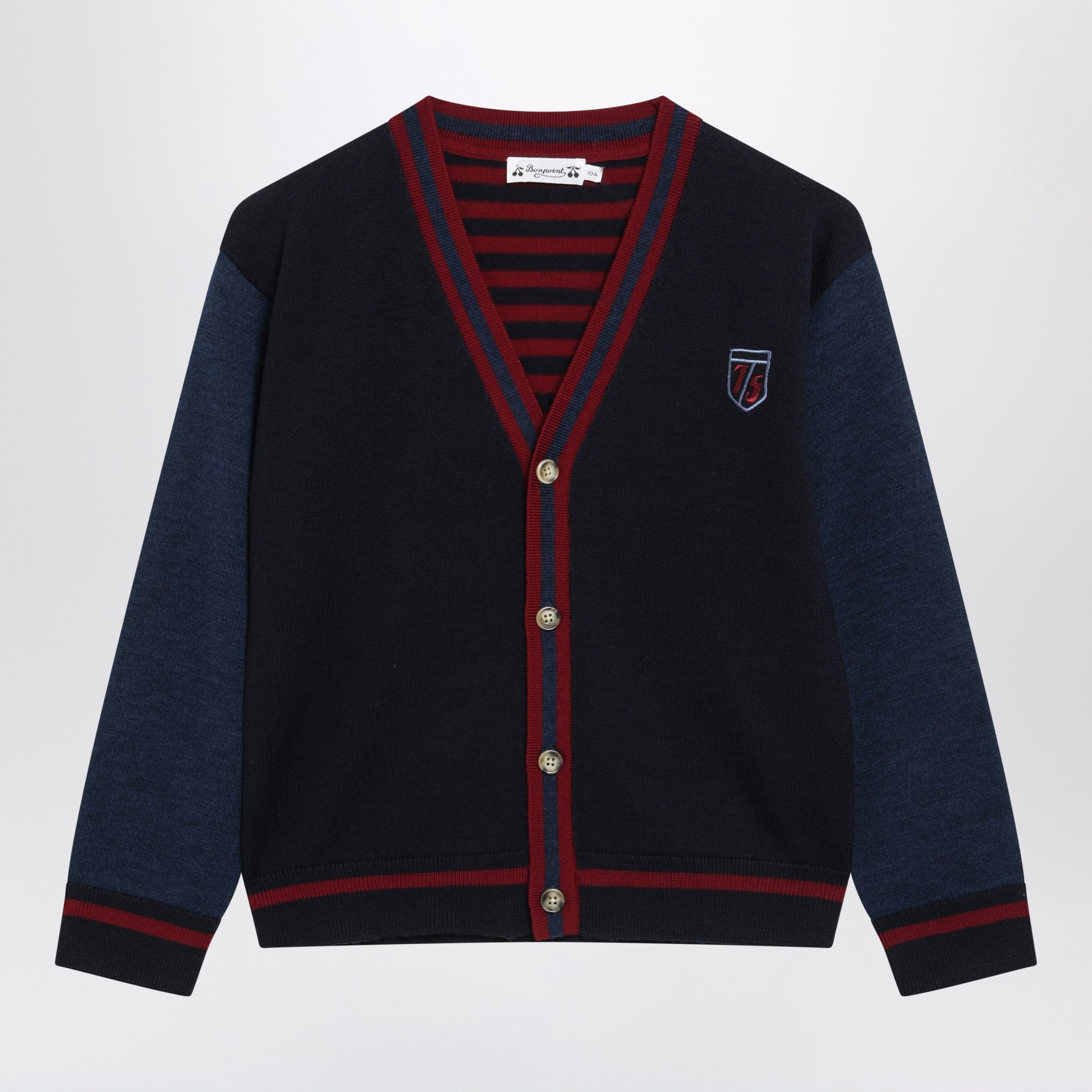 Cardigan blu navy/bordeaux in lana