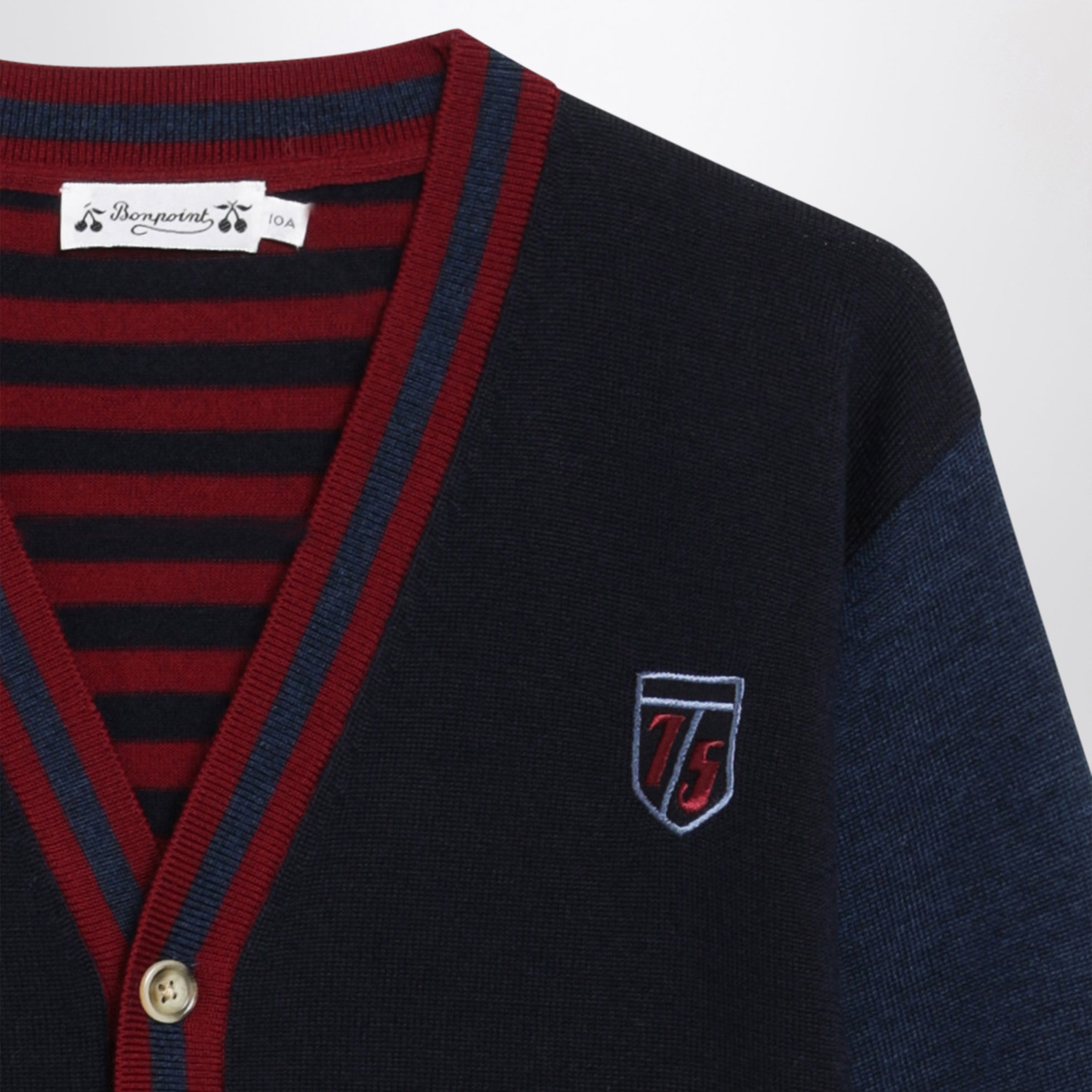 Cardigan blu navy/bordeaux in lana