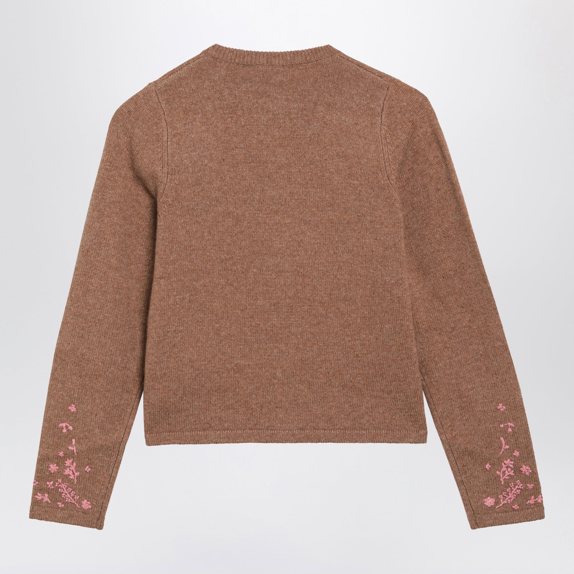 Beige wool-blend cardigan with floral embroidery