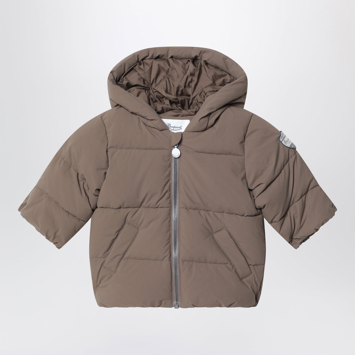 Braune Daunenjacke mit Kapuze