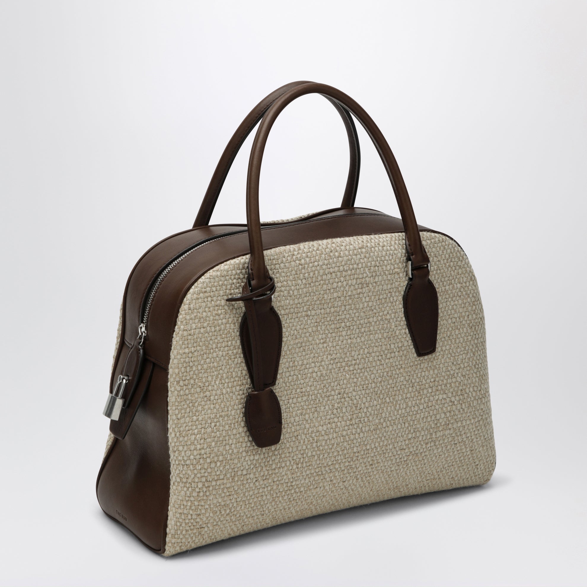India 12 natural/brown canvas and leather bag
