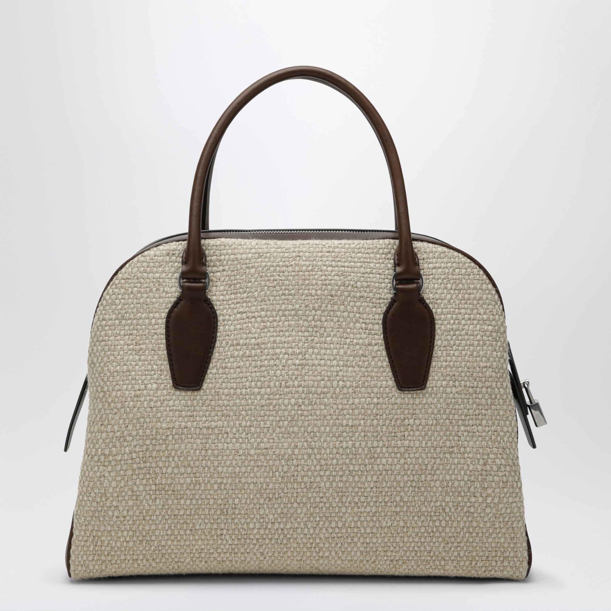 India 12 natural/brown canvas and leather bag