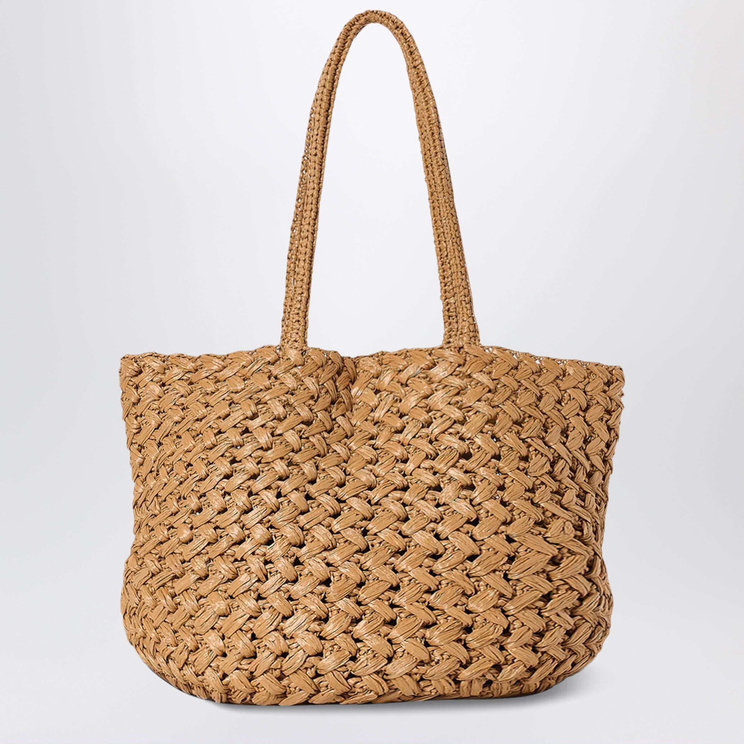 The Row ザロウEstelle raffia tote 茶 The Row Estelle Two tote bag in woven raffia in Tea color | TheDoubleF