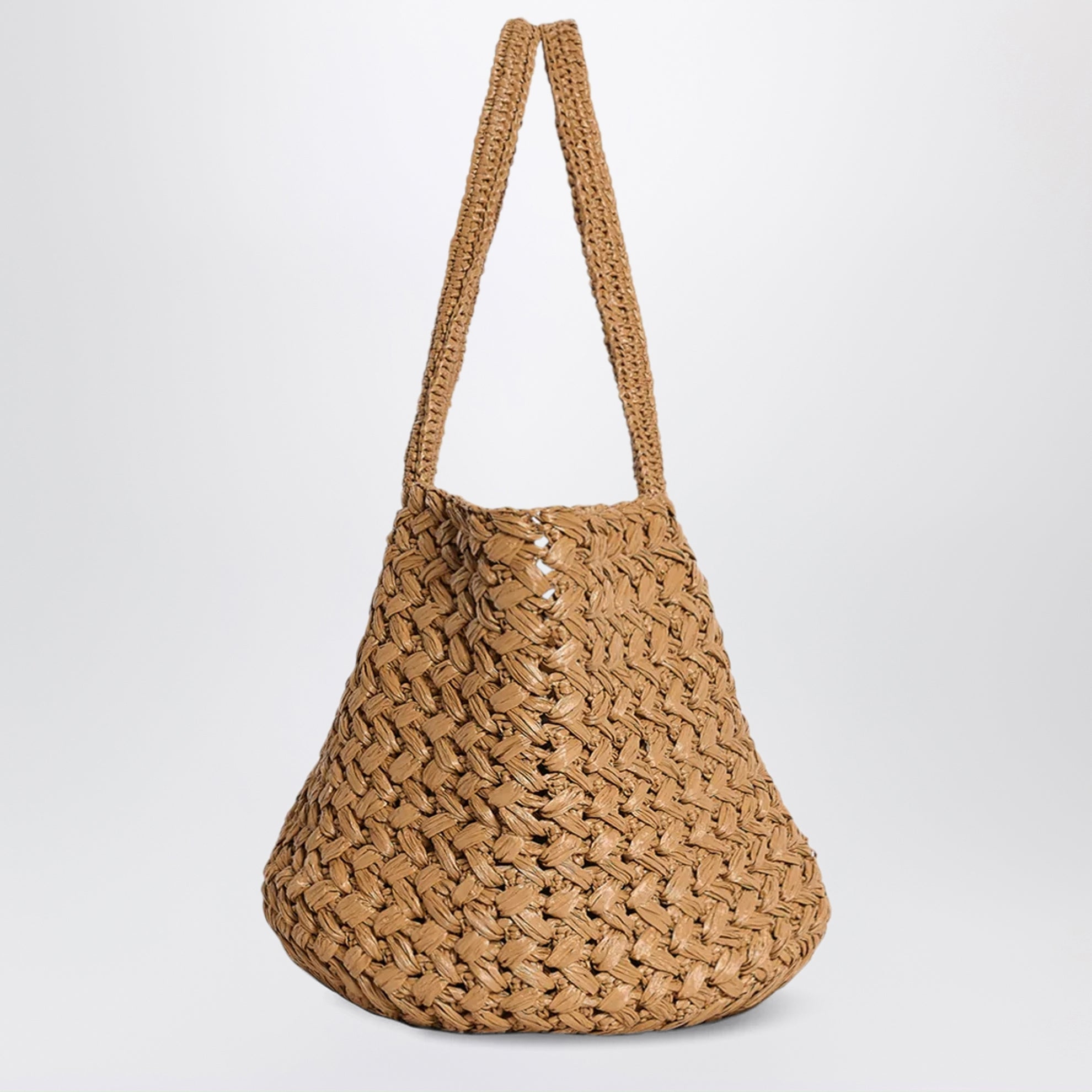 Borsa Estelle Two in rafia intrecciata color Thé