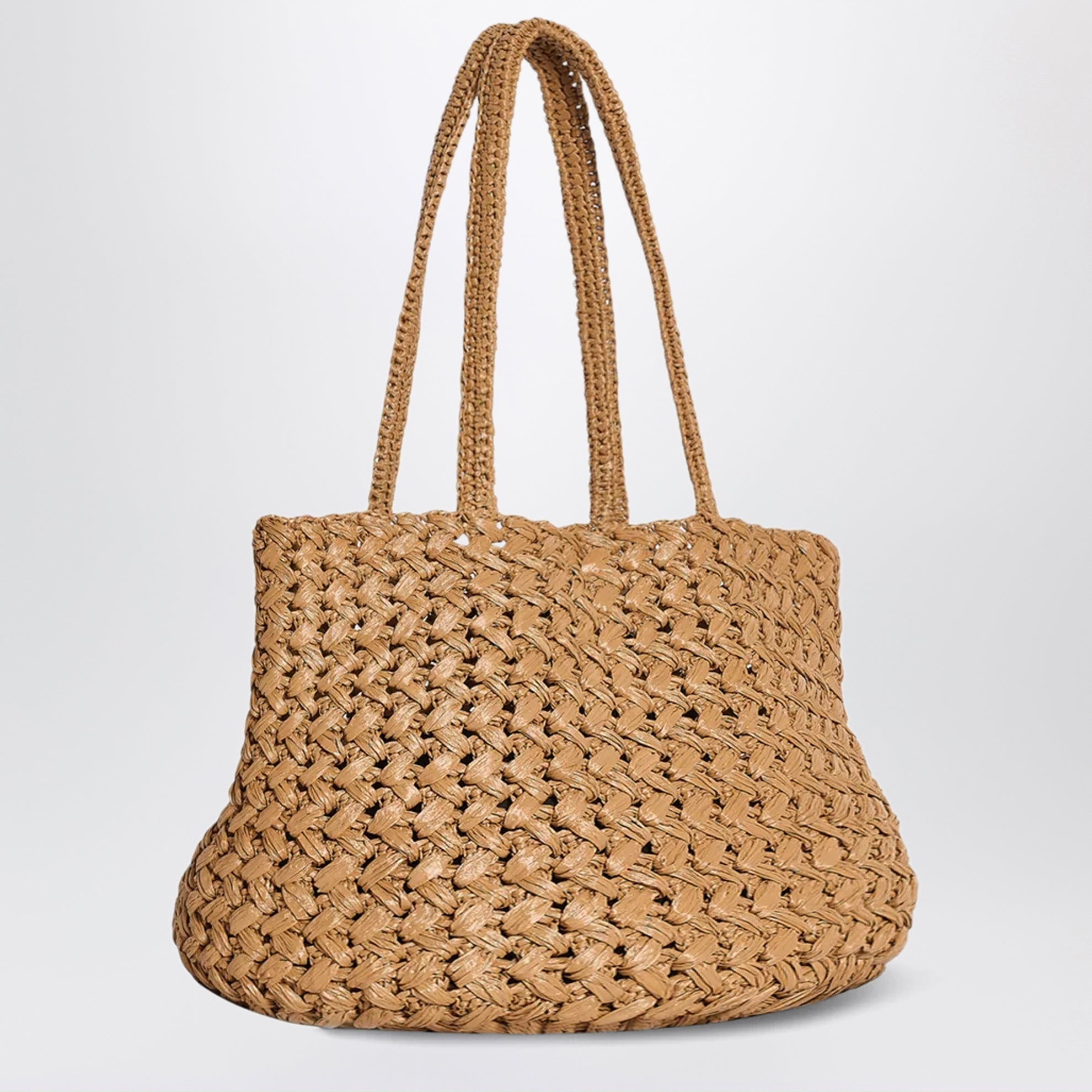Borsa Estelle Two in rafia intrecciata color Thé