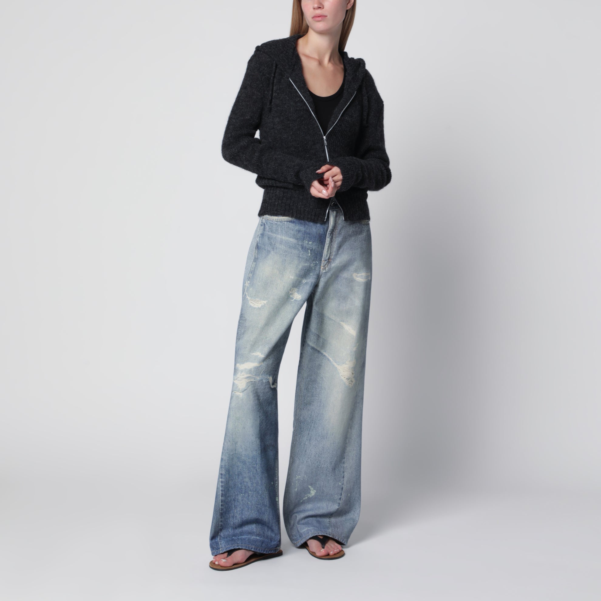 Grey Alpaca-Blend Sweatshirt Cardigan