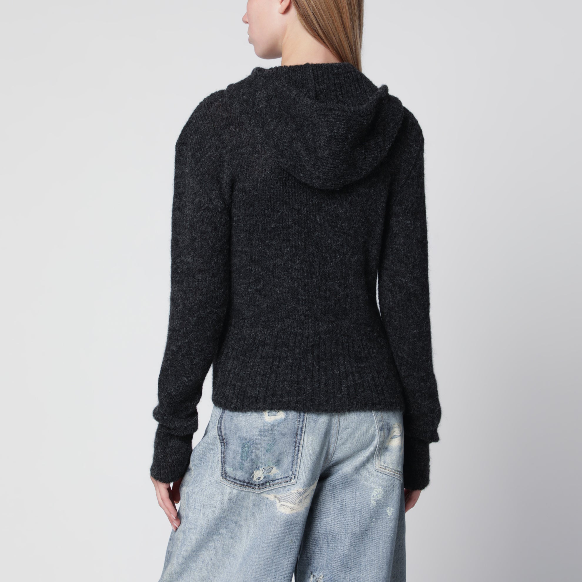 Grey Alpaca-Blend Sweatshirt Cardigan
